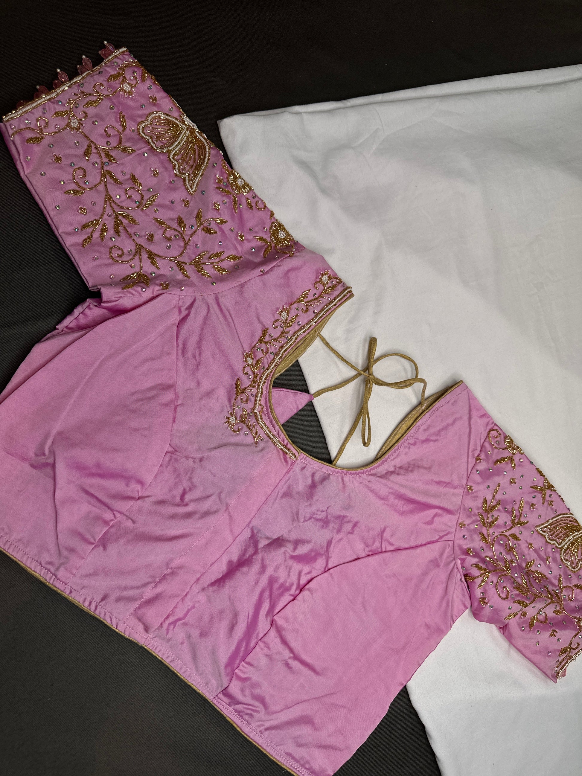 Pink Butterfly Silk Maggam Aari Blouse - 