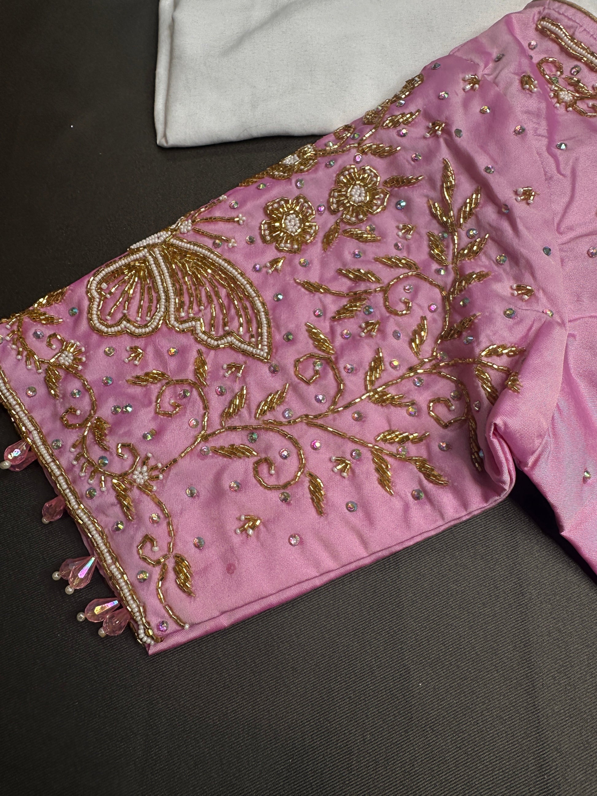 Pink Butterfly Silk Maggam Aari Blouse - 