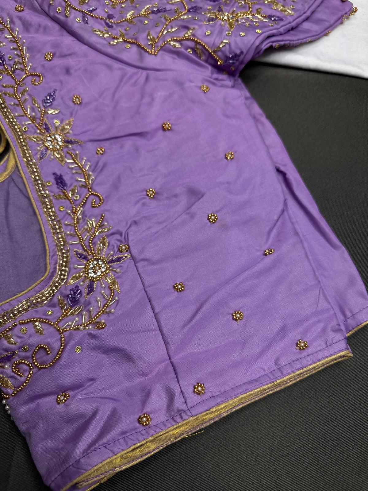 Lavender Purple Kardana Silk Maggam Aari Blouse - 