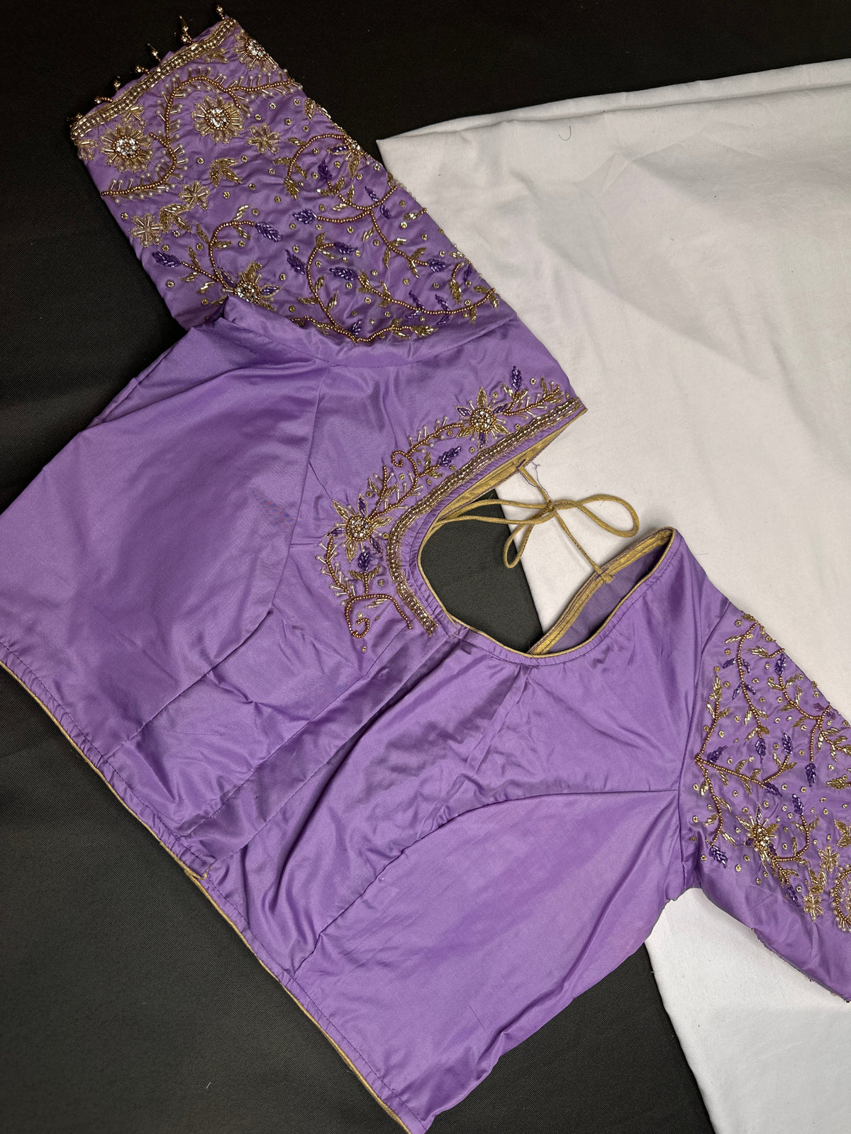 Lavender Purple Kardana Silk Maggam Aari Blouse - 