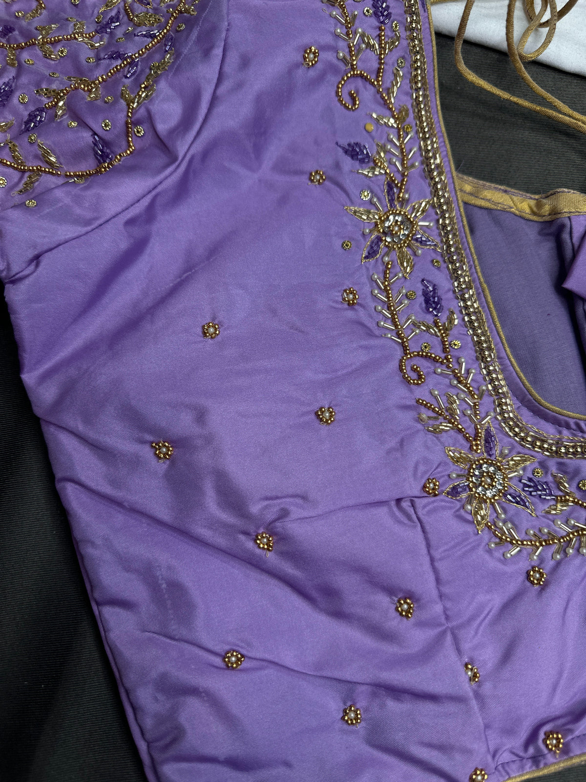 Lavender Purple Kardana Silk Maggam Aari Blouse - 