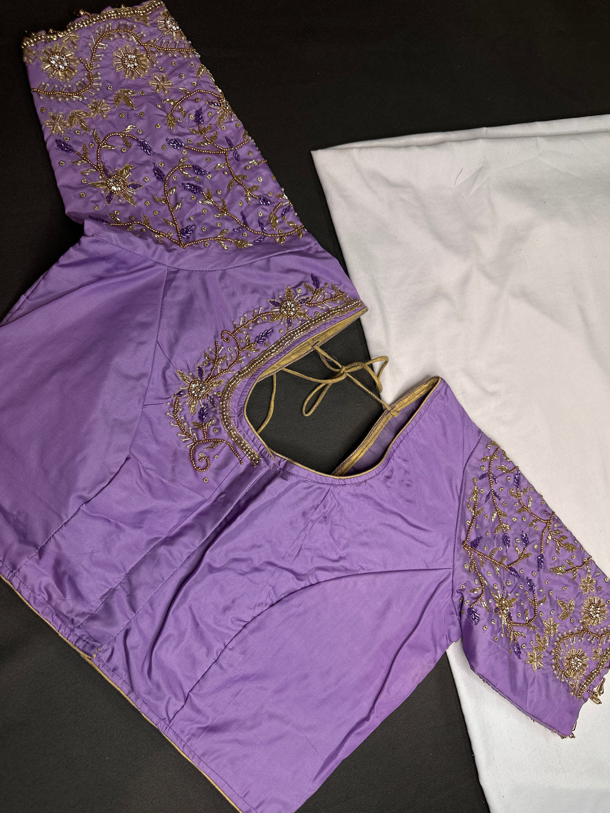 Lavender Purple Kardana Silk Maggam Aari Blouse - 