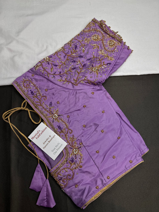 Lavender Purple Kardana Silk Maggam Aari Blouse - 