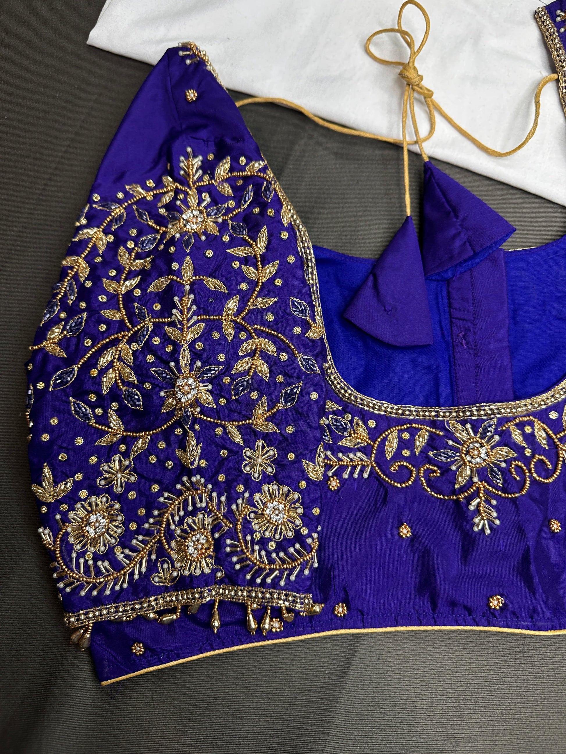 Blue Kardana Silk Maggam Aari Blouse - 