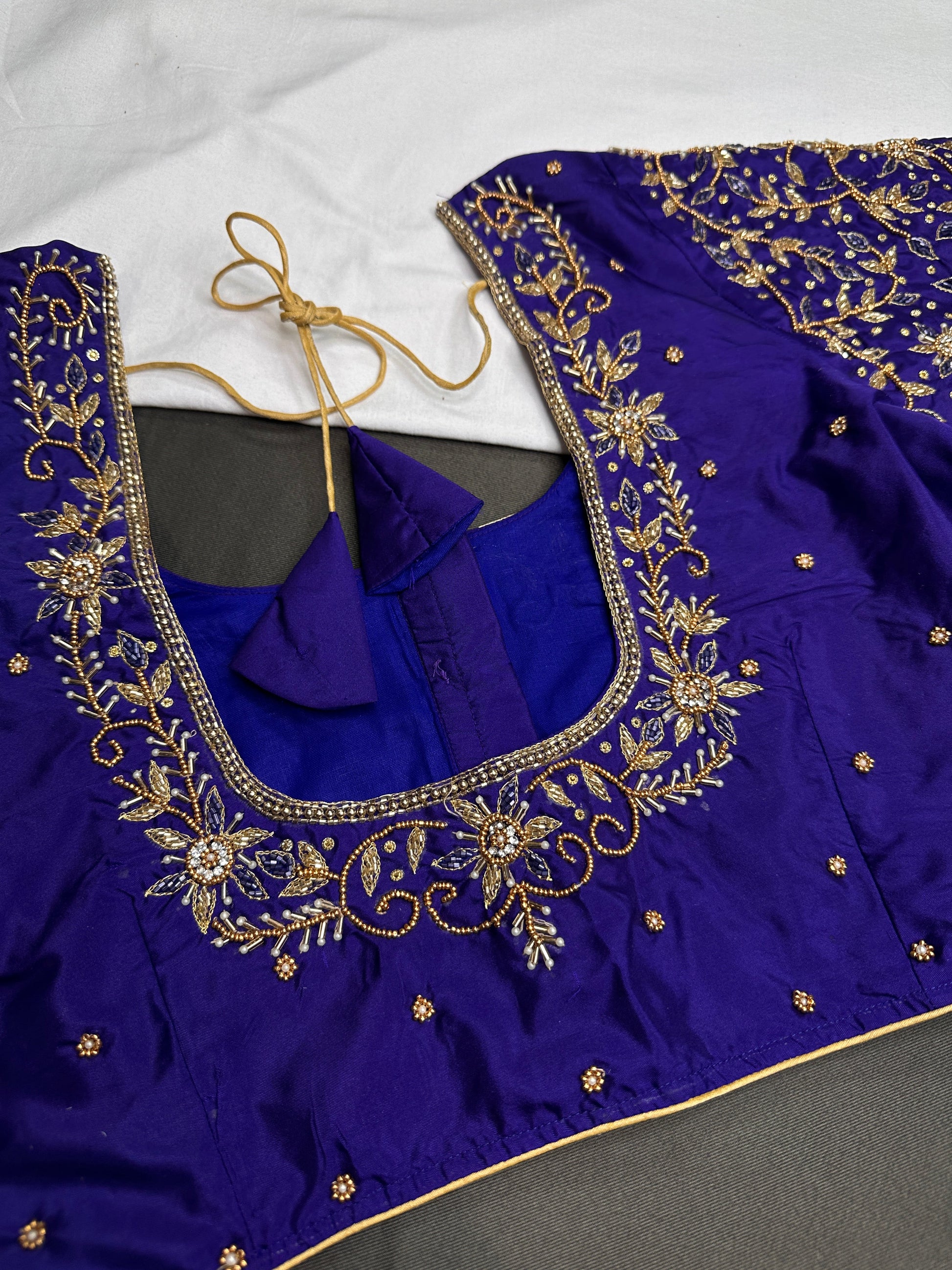 Blue Kardana Silk Maggam Aari Blouse - 