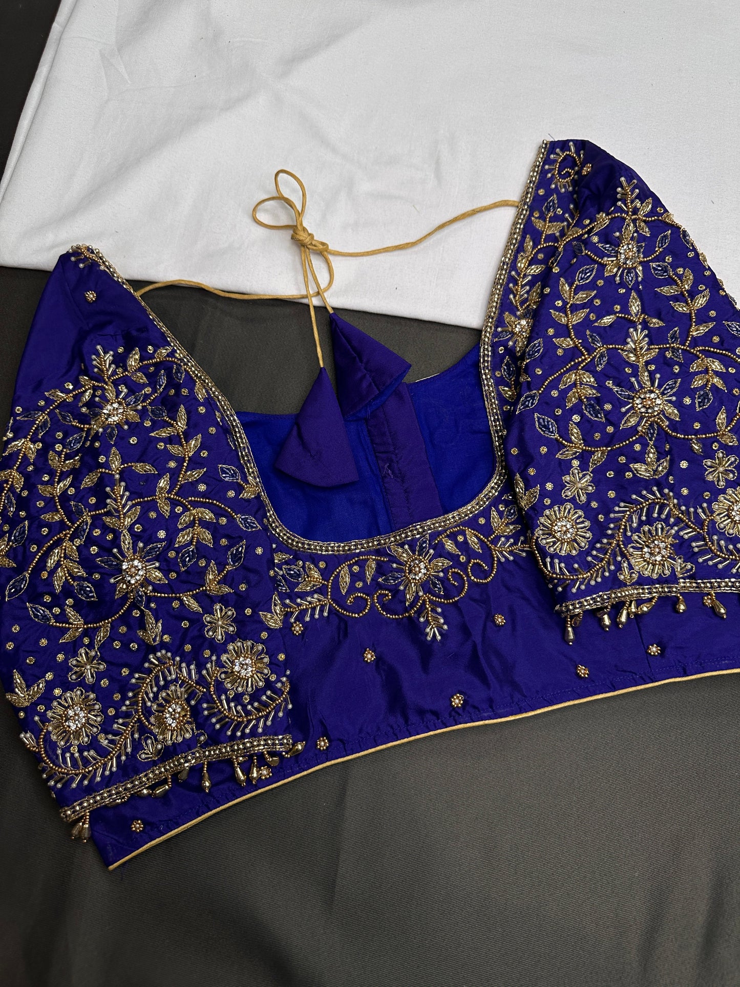Blue Kardana Silk Maggam Aari Blouse - 