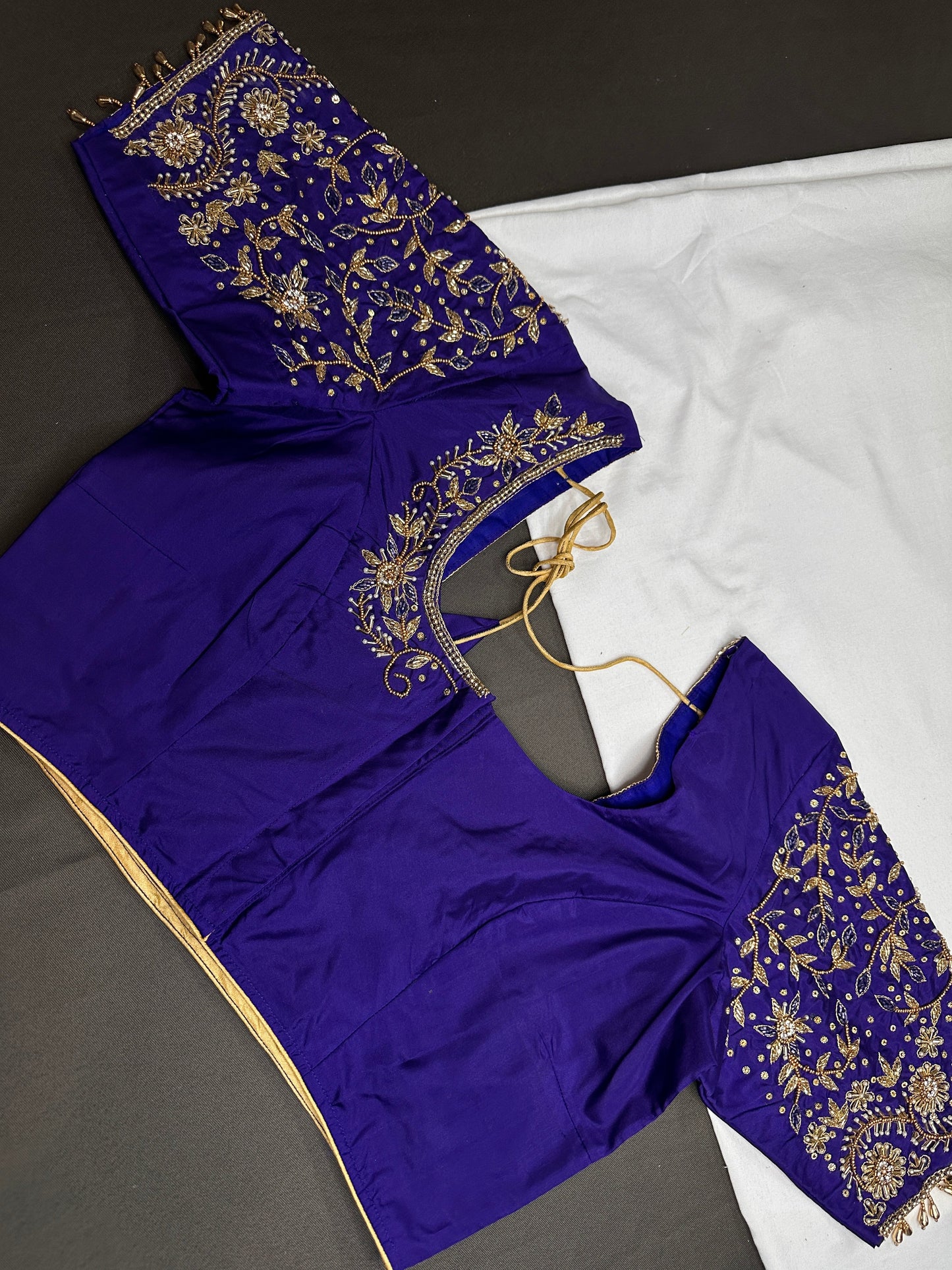 Blue Kardana Silk Maggam Aari Blouse - 
