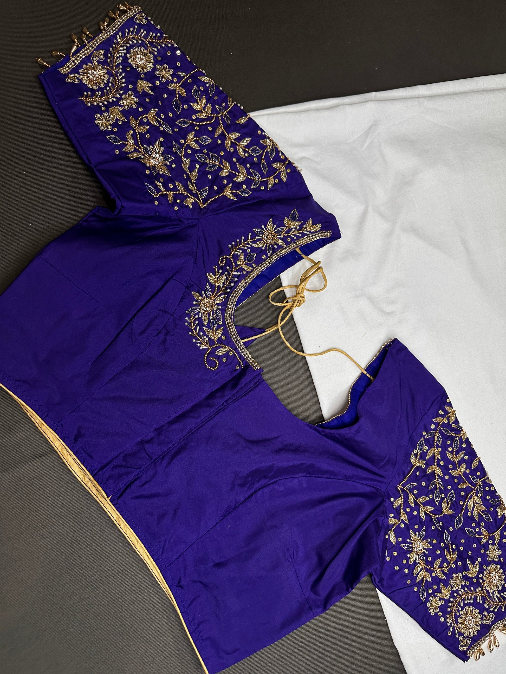 Blue Kardana Silk Maggam Aari Blouse - 