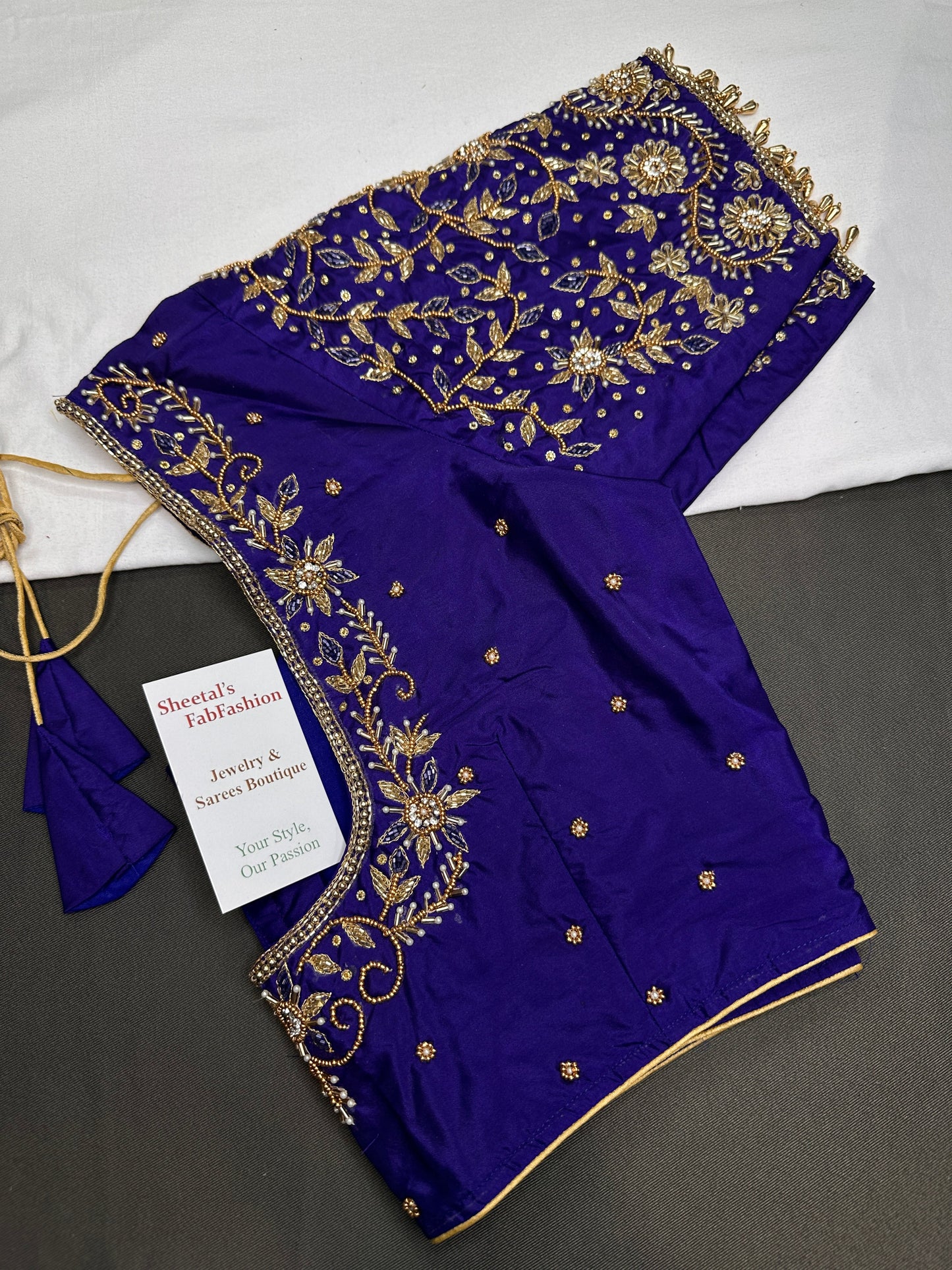 Blue Kardana Silk Maggam Aari Blouse - 