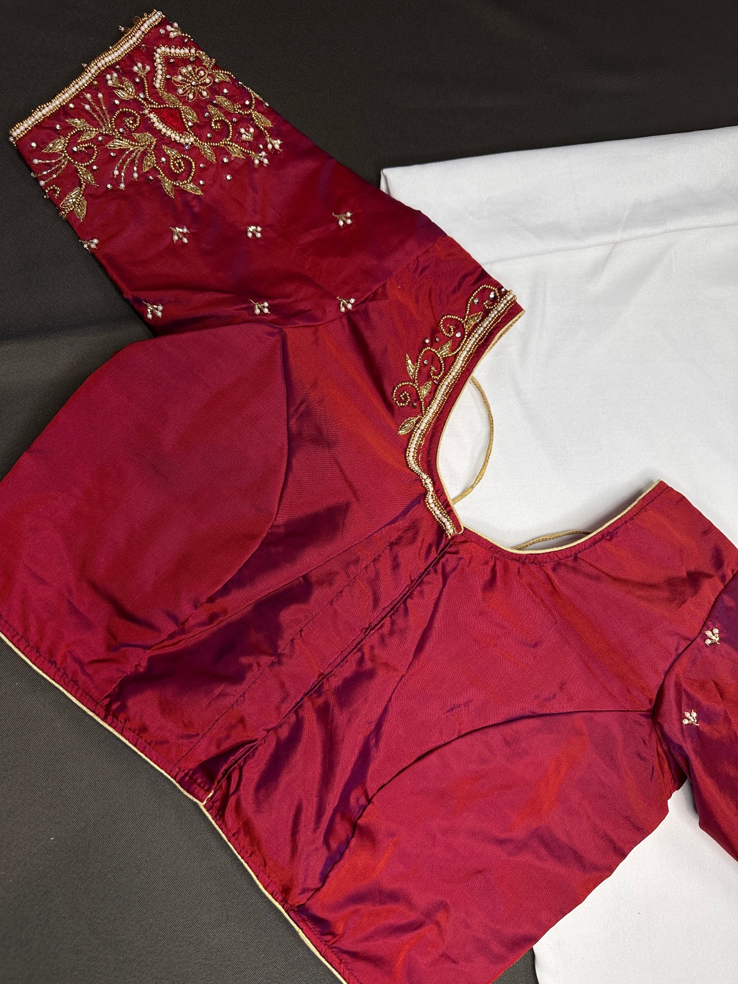 Red Silk Maggam Aari Blouse - 