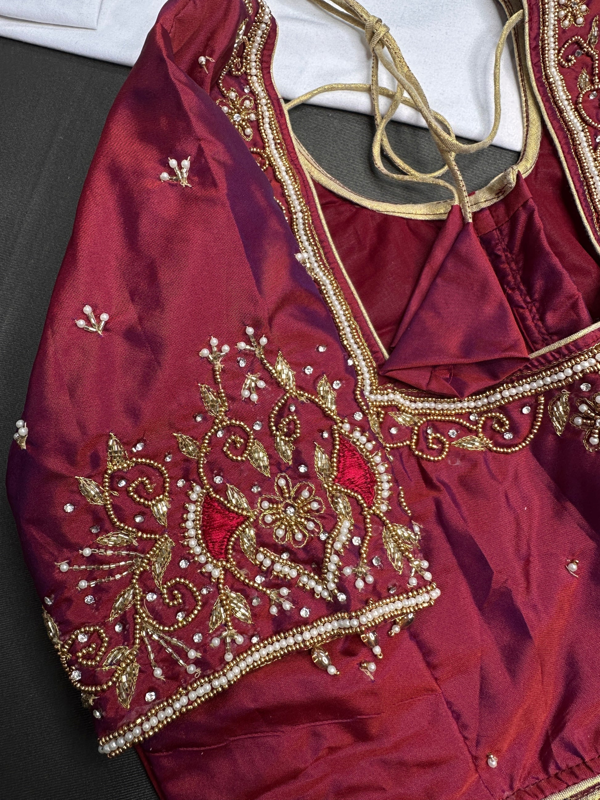 Red Silk Maggam Aari Blouse - 