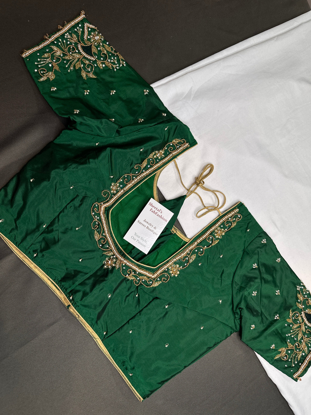 Green Silk Maggam Aari Blouse - 