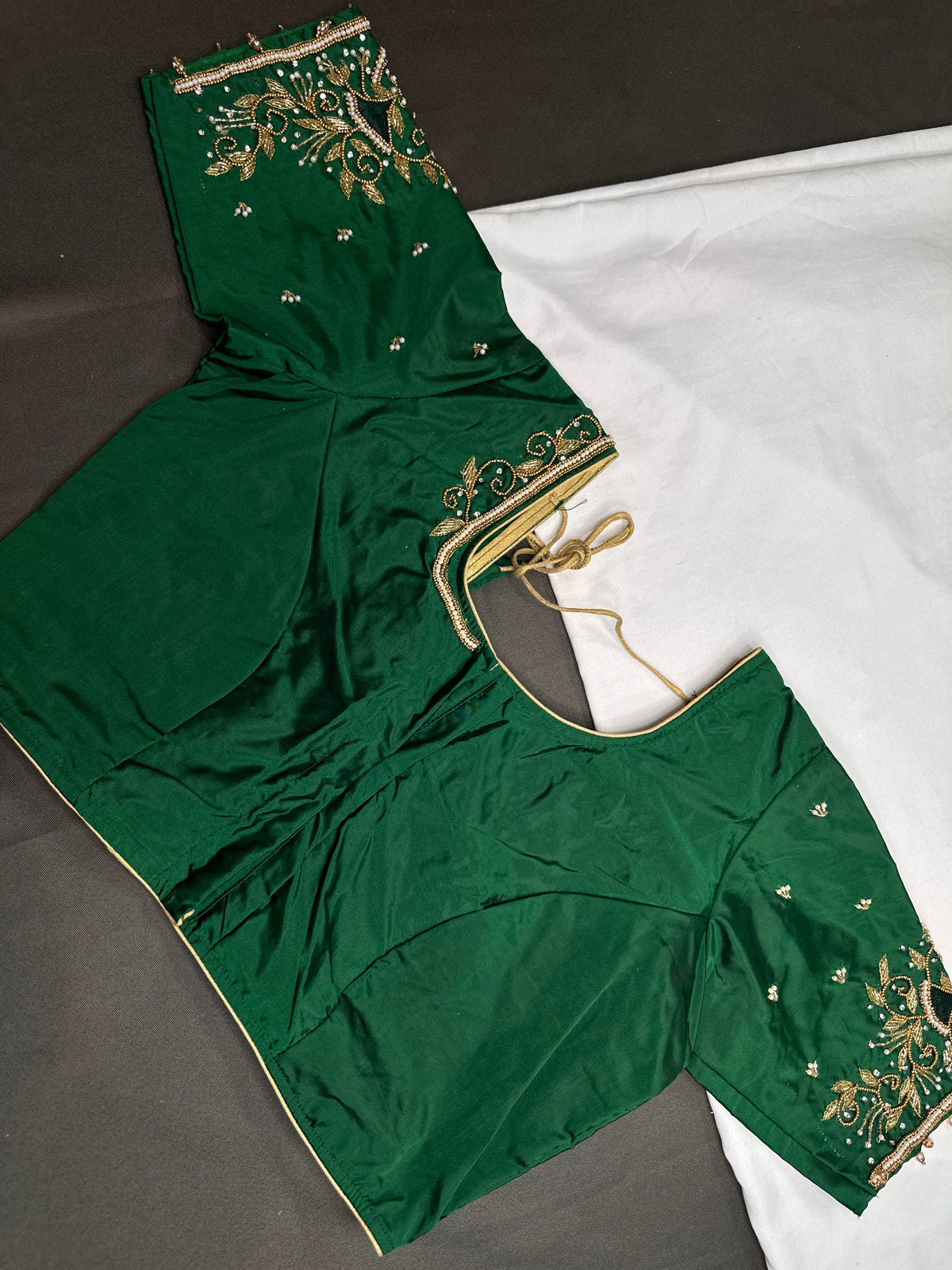 Green Silk Maggam Aari Blouse - 
