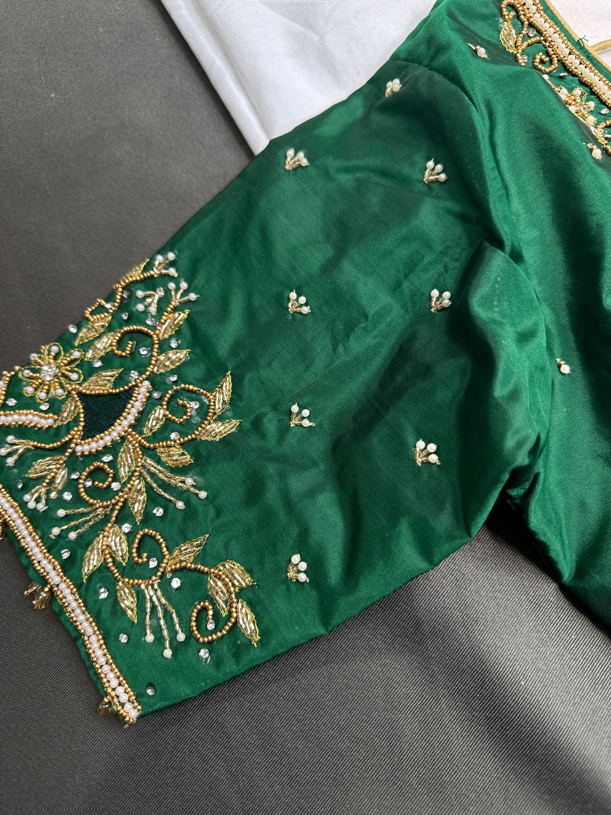Green Silk Maggam Aari Blouse - 