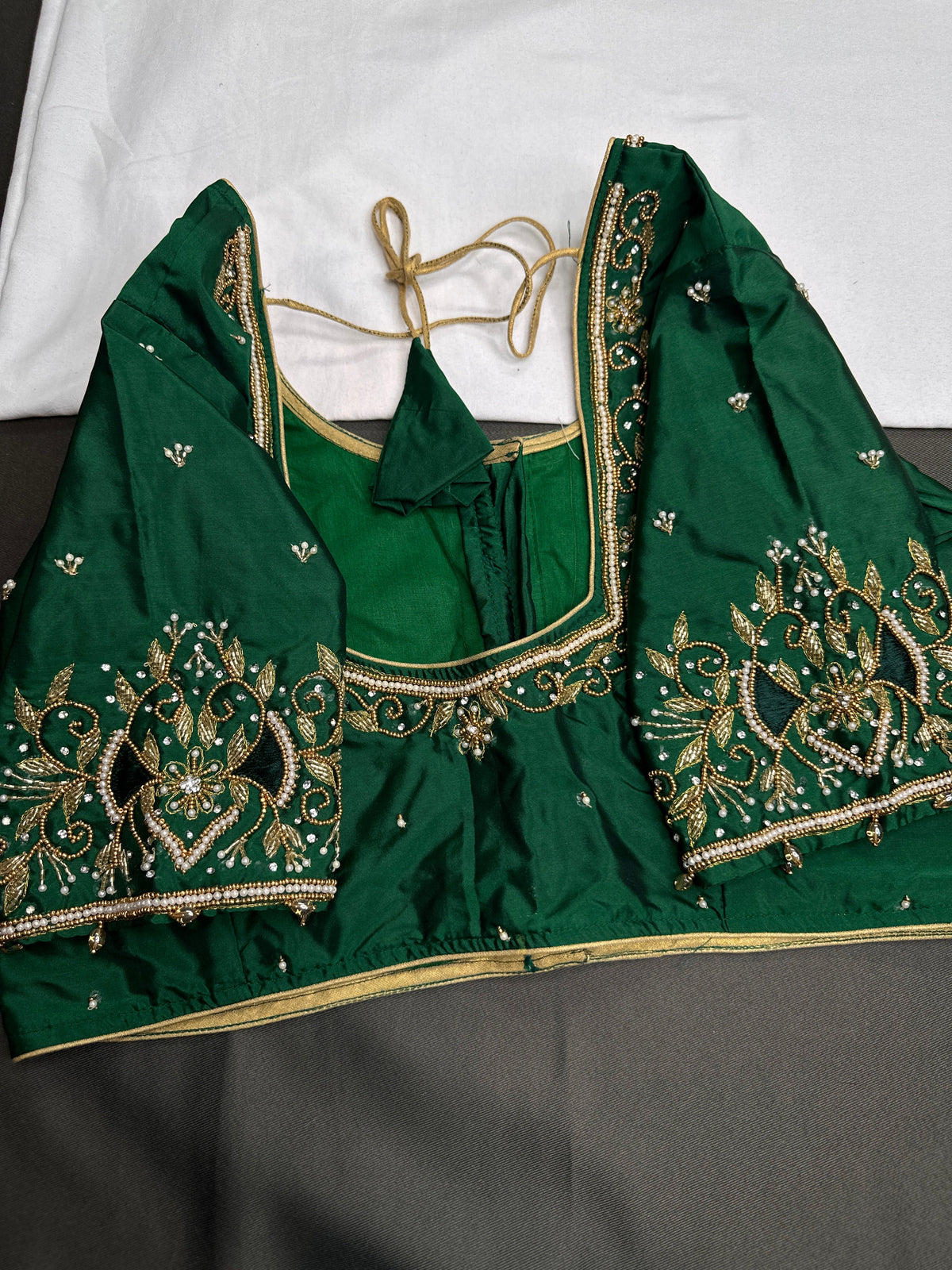 Green Silk Maggam Aari Blouse - 