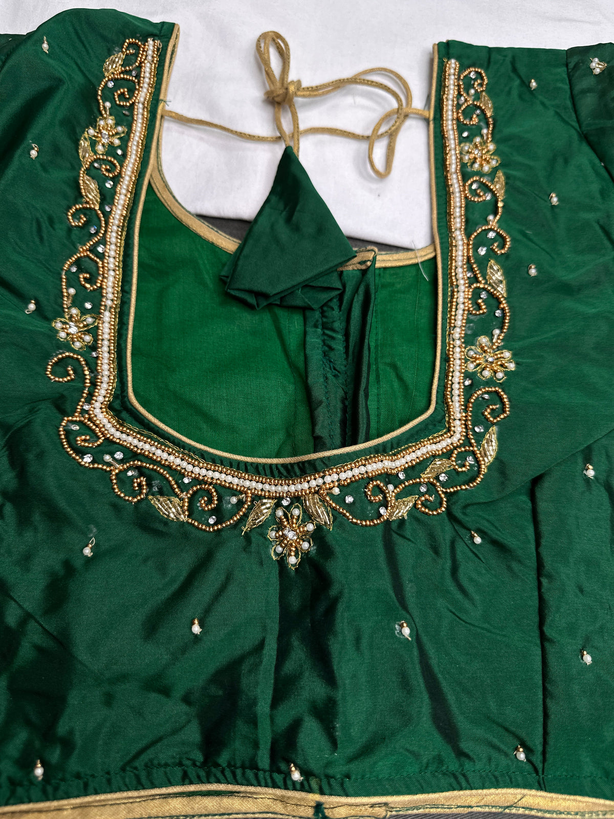 Green Silk Maggam Aari Blouse - 