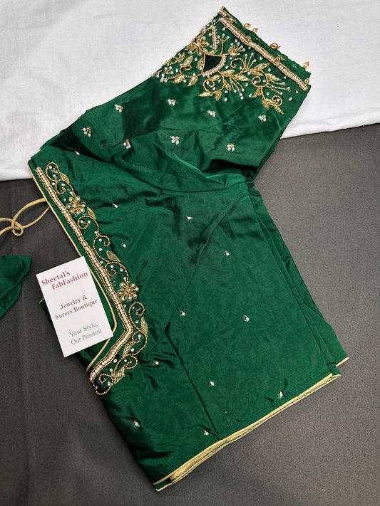 Green Silk Maggam Aari Blouse - 