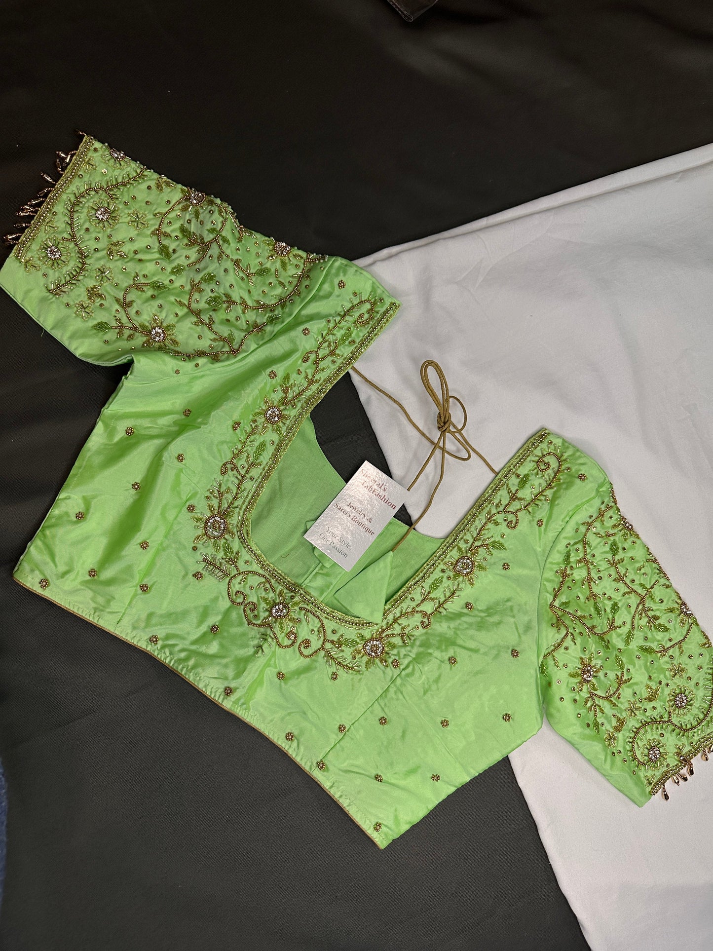Neon Green Kardana Silk Maggam Aari Blouse - 