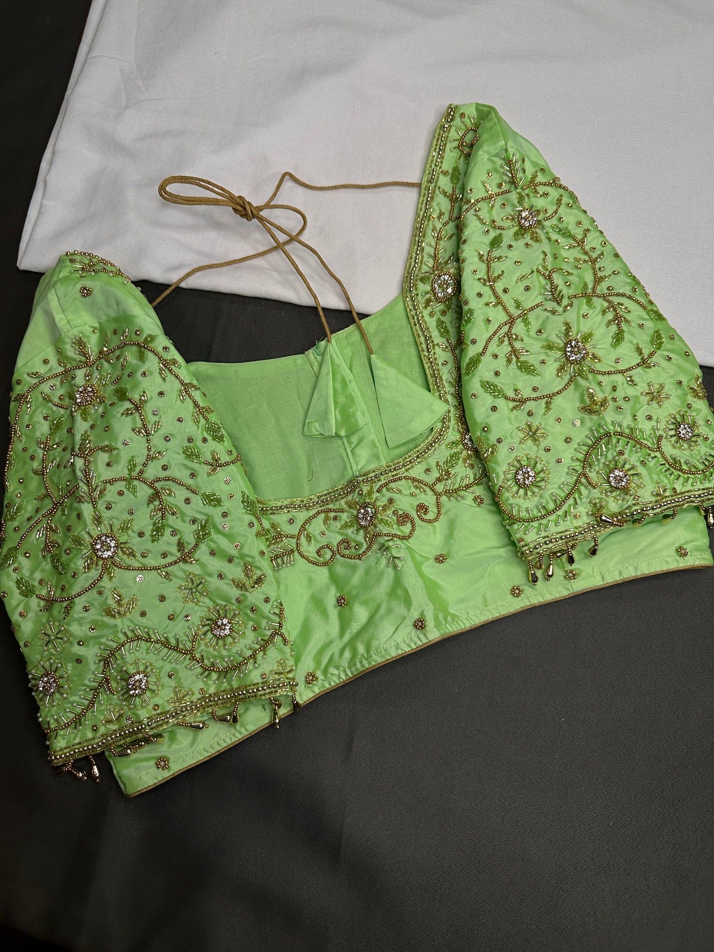 Neon Green Kardana Silk Maggam Aari Blouse - 