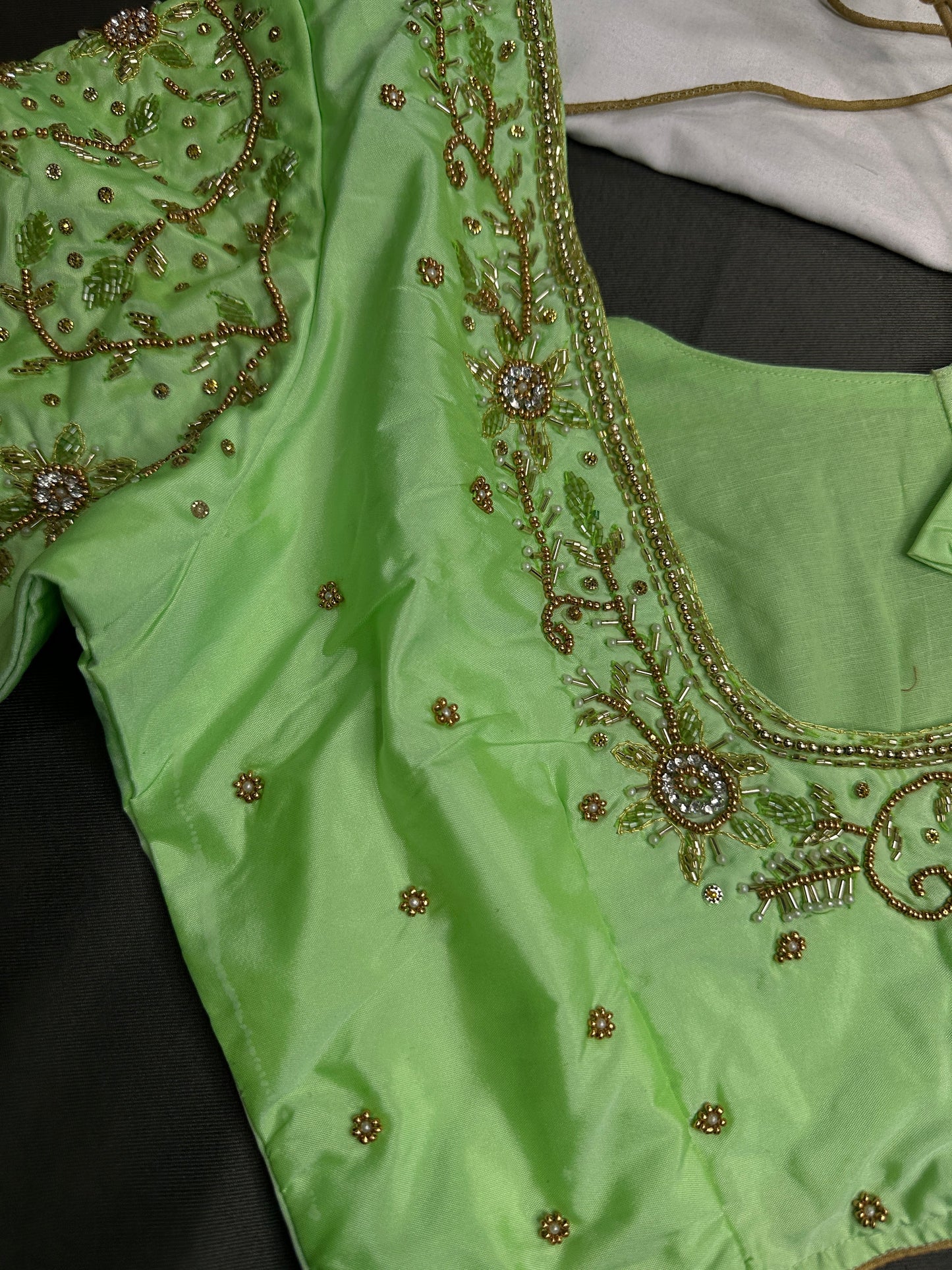 Neon Green Kardana Silk Maggam Aari Blouse - 