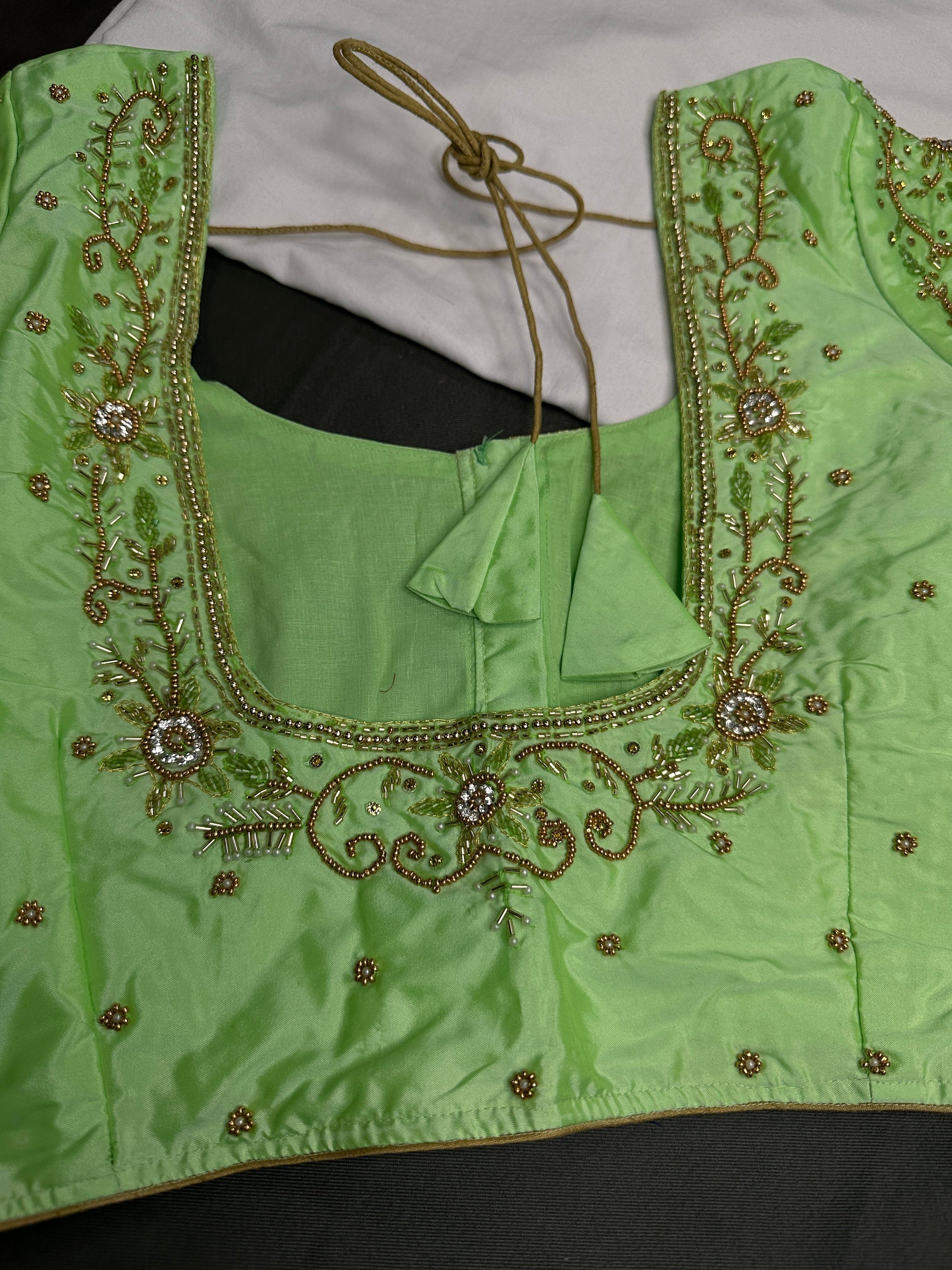 Neon Green Kardana Silk Maggam Aari Blouse - 
