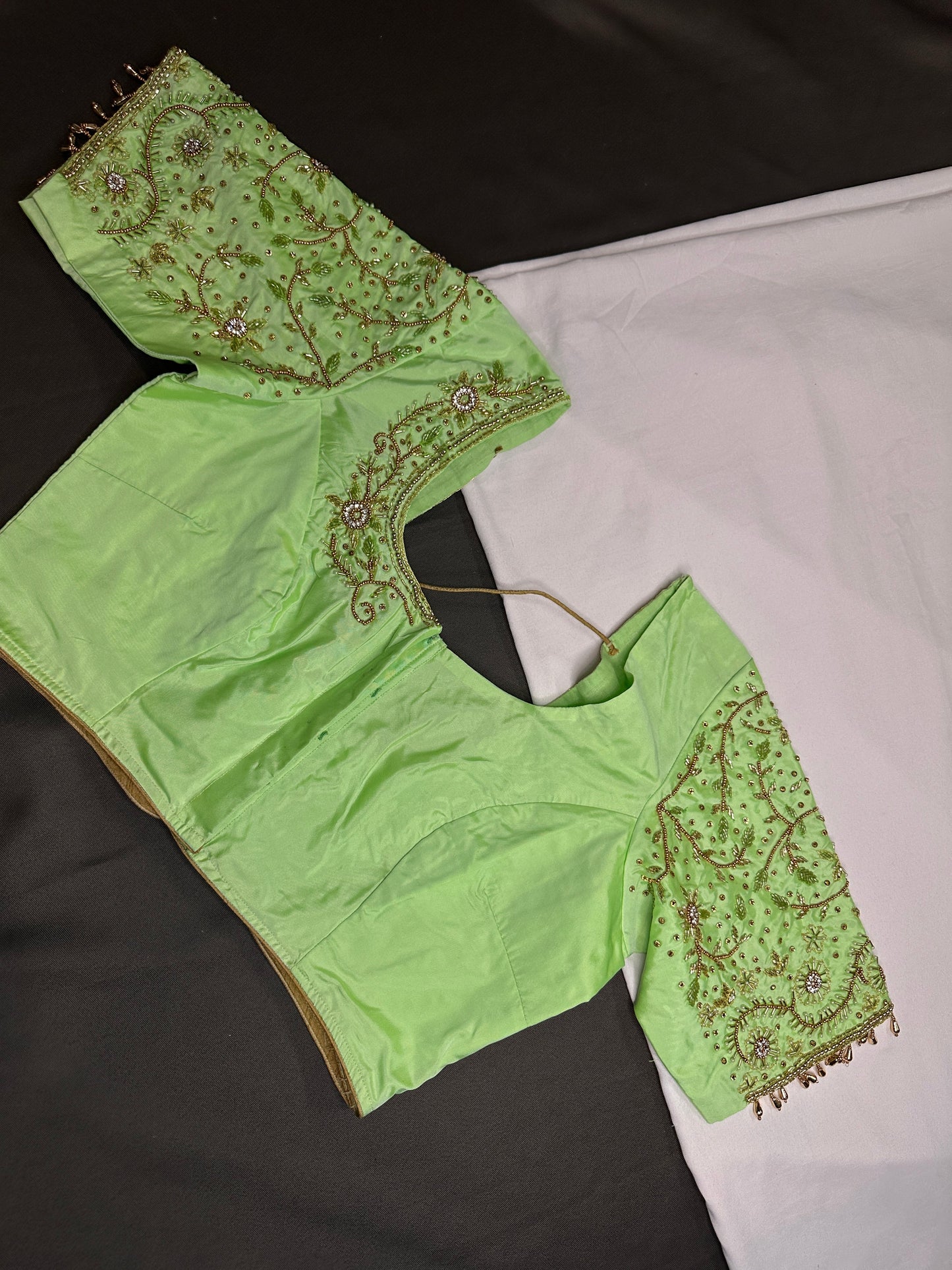 Neon Green Kardana Silk Maggam Aari Blouse - 