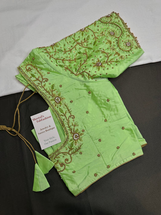 Neon Green Kardana Silk Maggam Aari Blouse - 