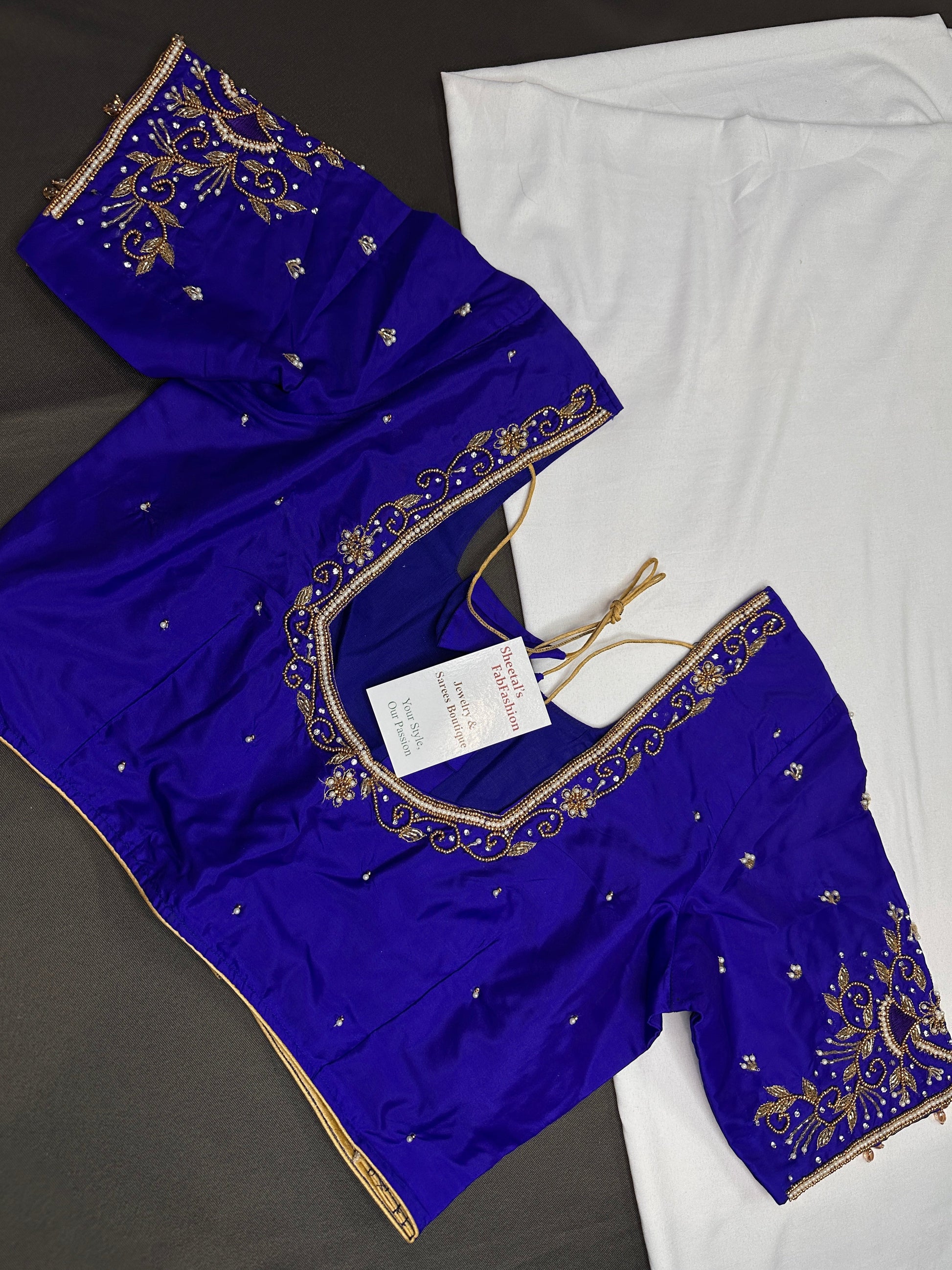 Blue Silk Maggam Aari Blouse - 