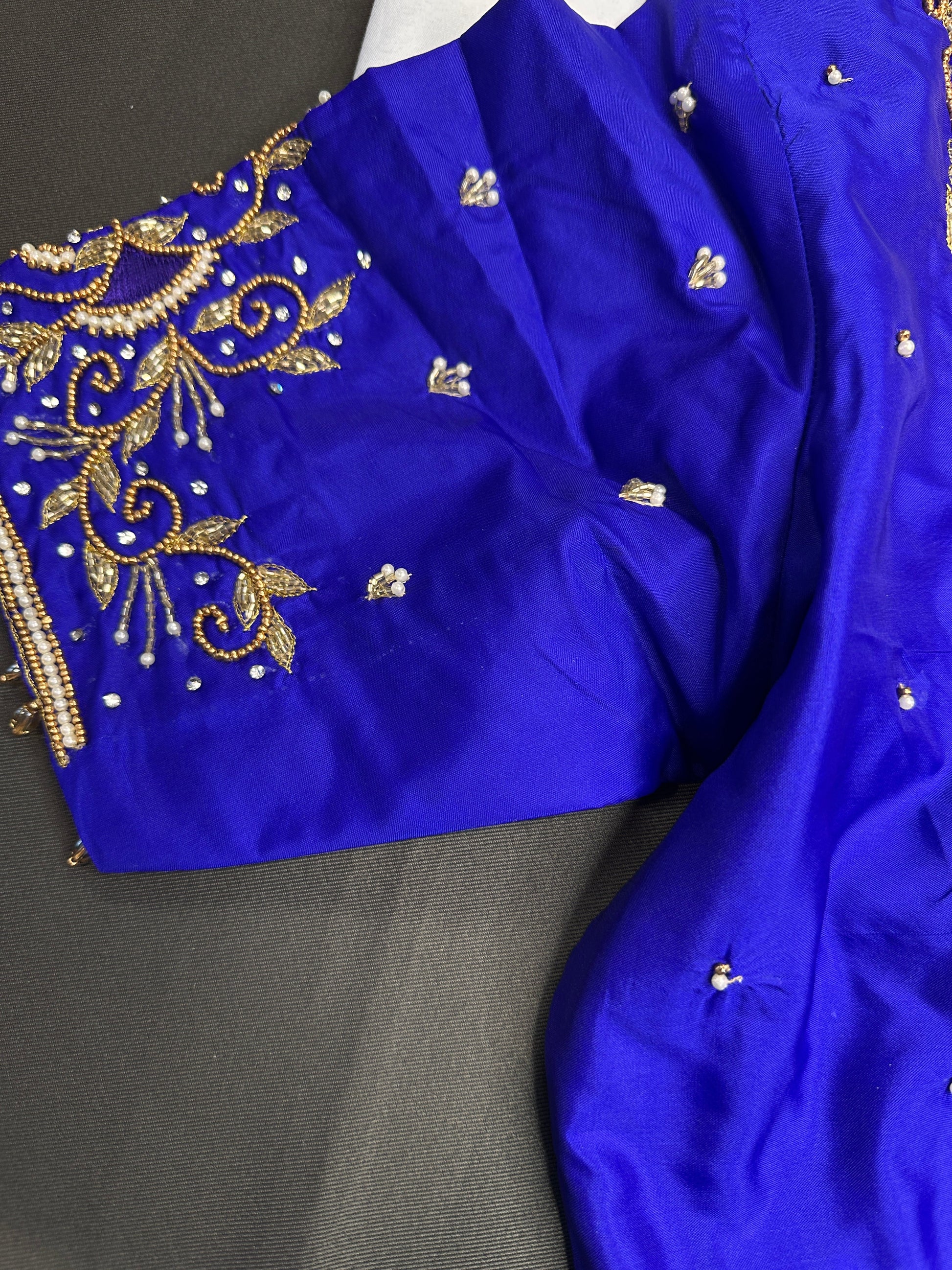 Blue Silk Maggam Aari Blouse - 