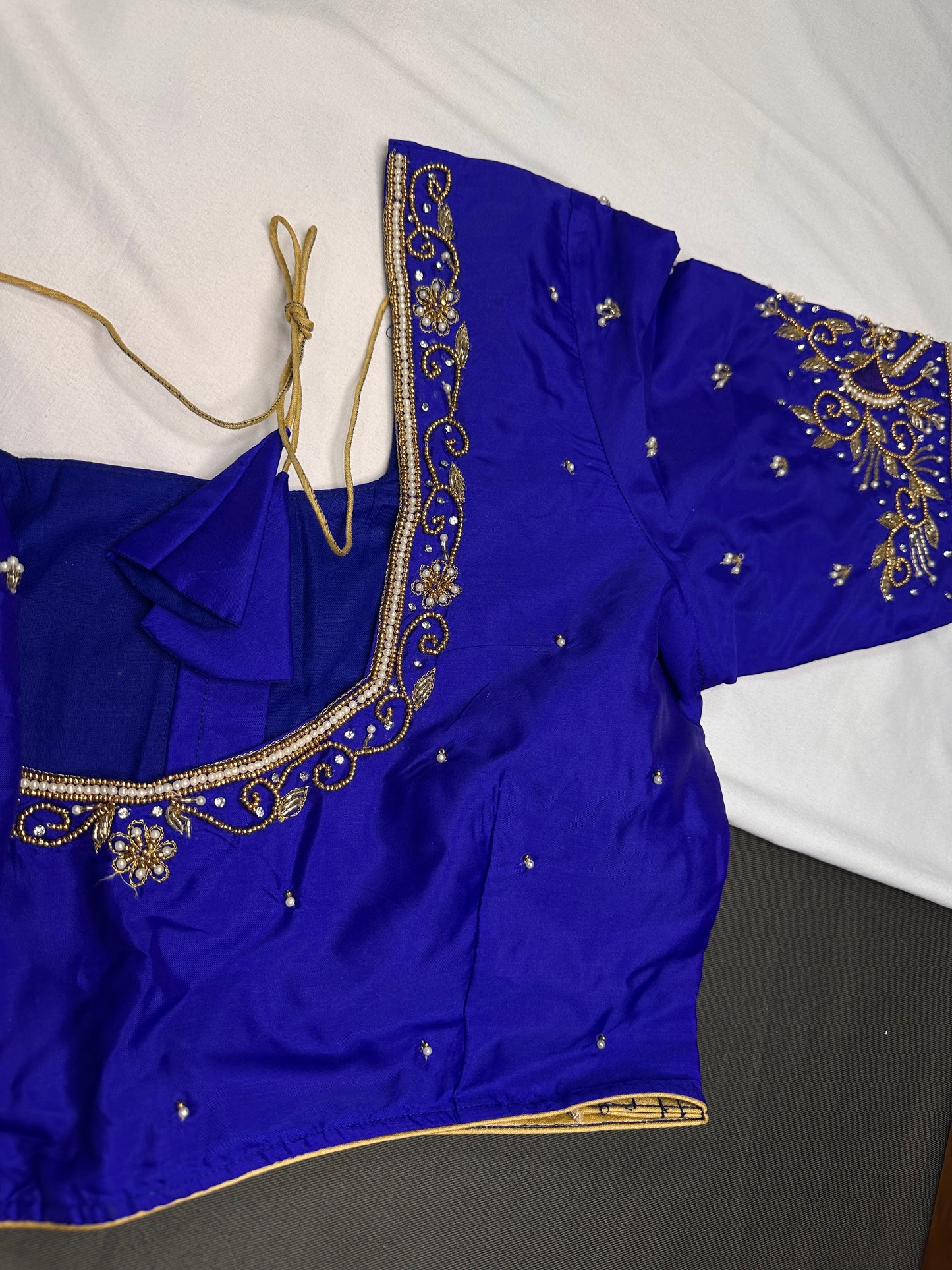 Blue Silk Maggam Aari Blouse - 