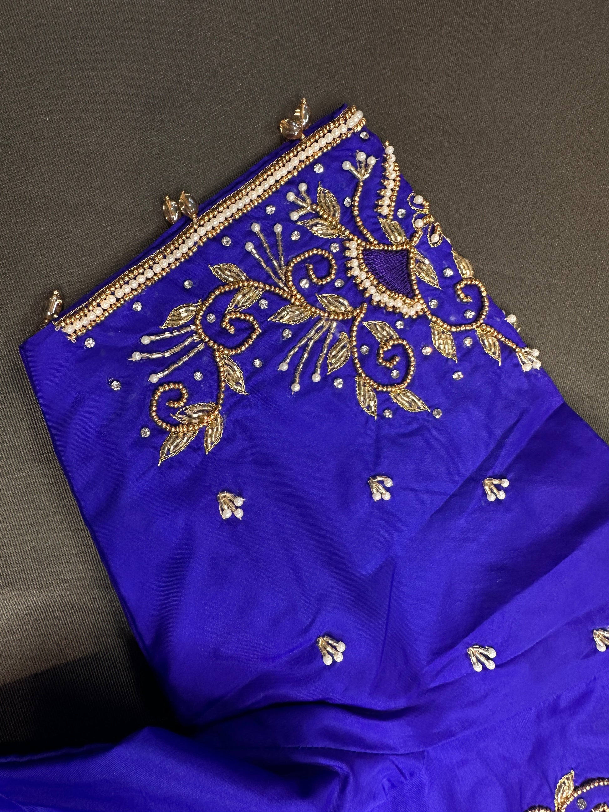 Blue Silk Maggam Aari Blouse - 