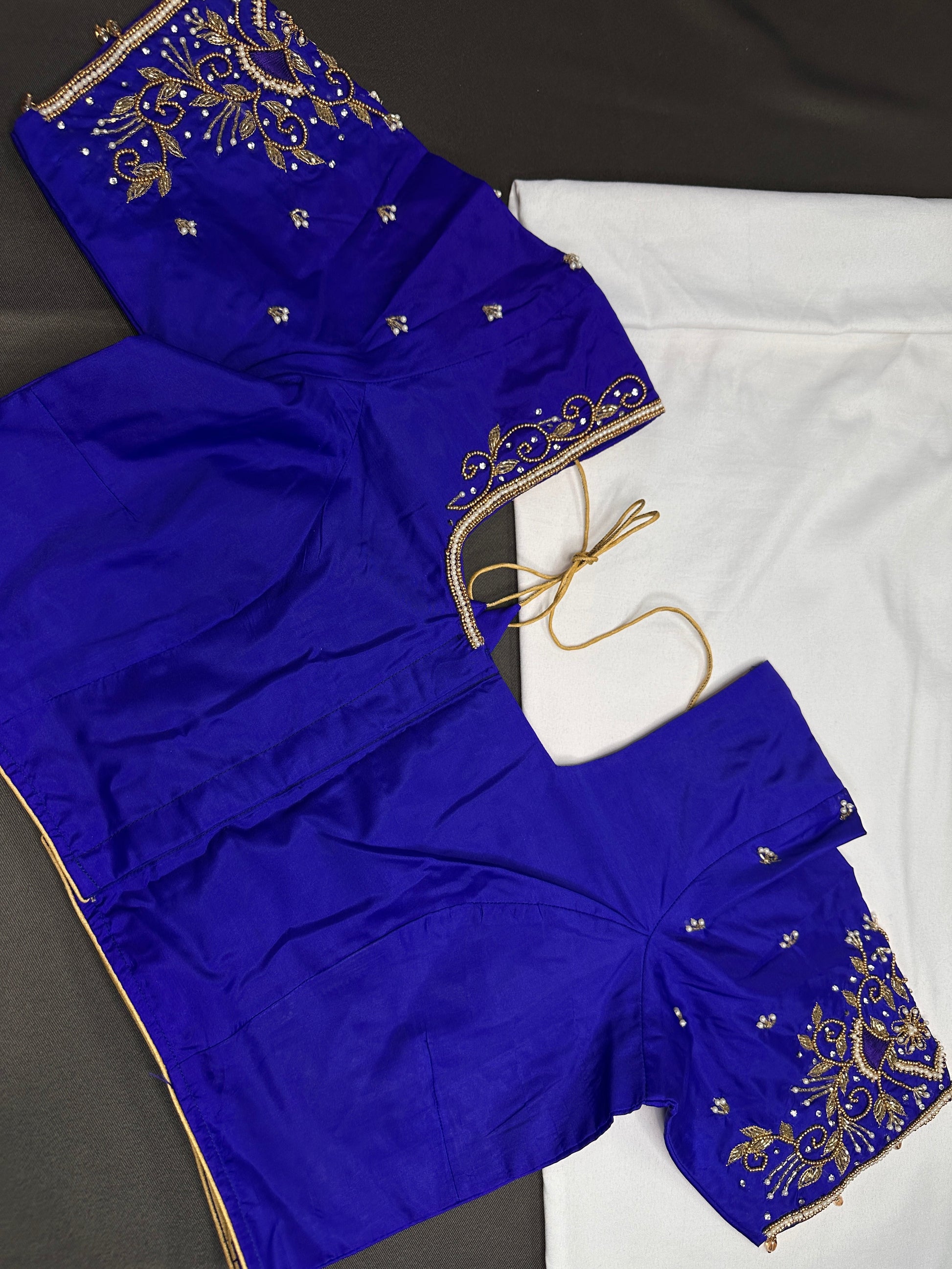 Blue Silk Maggam Aari Blouse - 