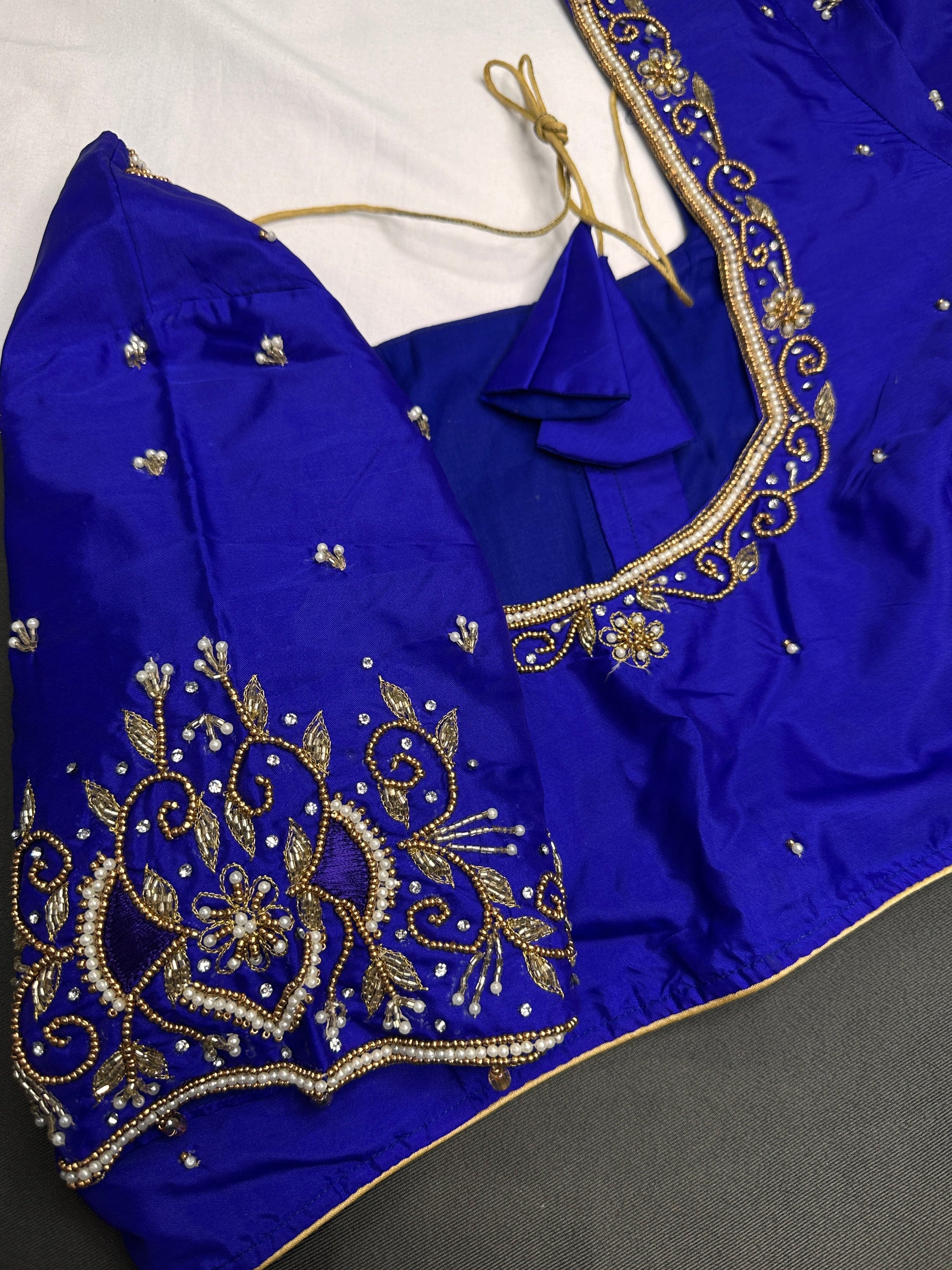 Blue Silk Maggam Aari Blouse - 