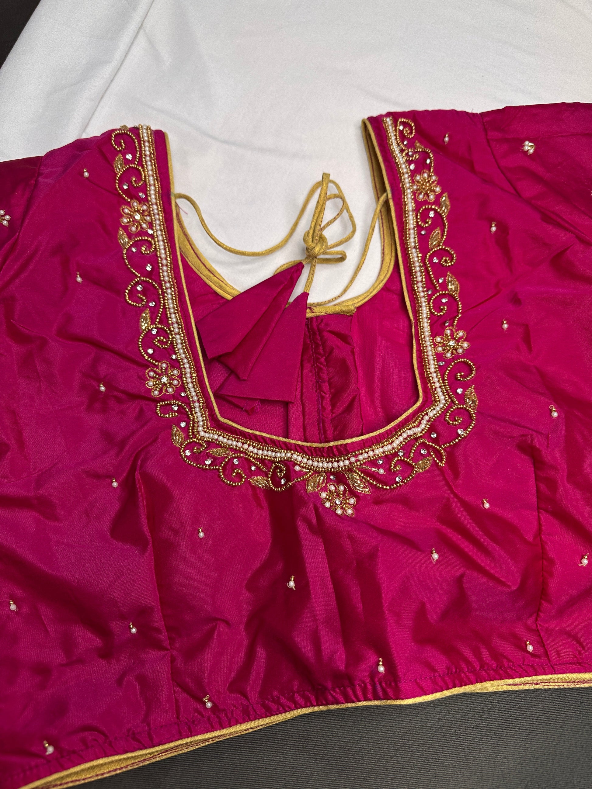 Pink Silk Maggam Aari Blouse - 