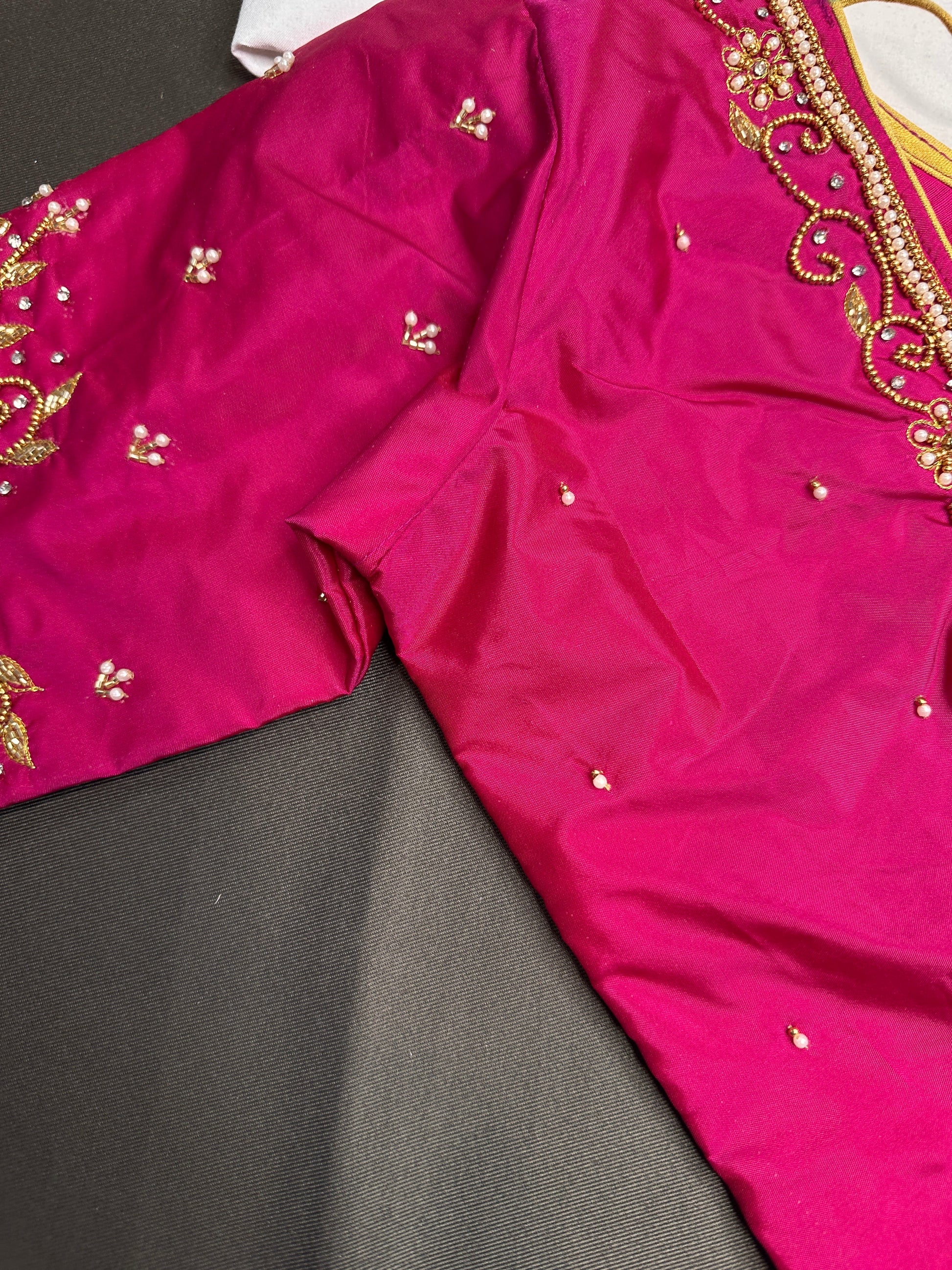 Pink Silk Maggam Aari Blouse - 