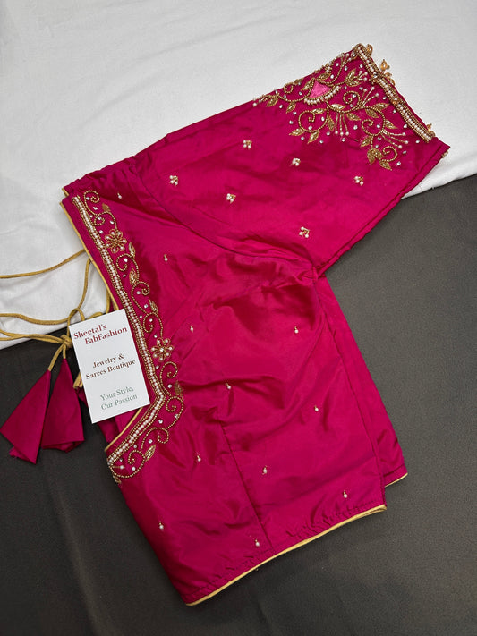 Pink Silk Maggam Aari Blouse - 