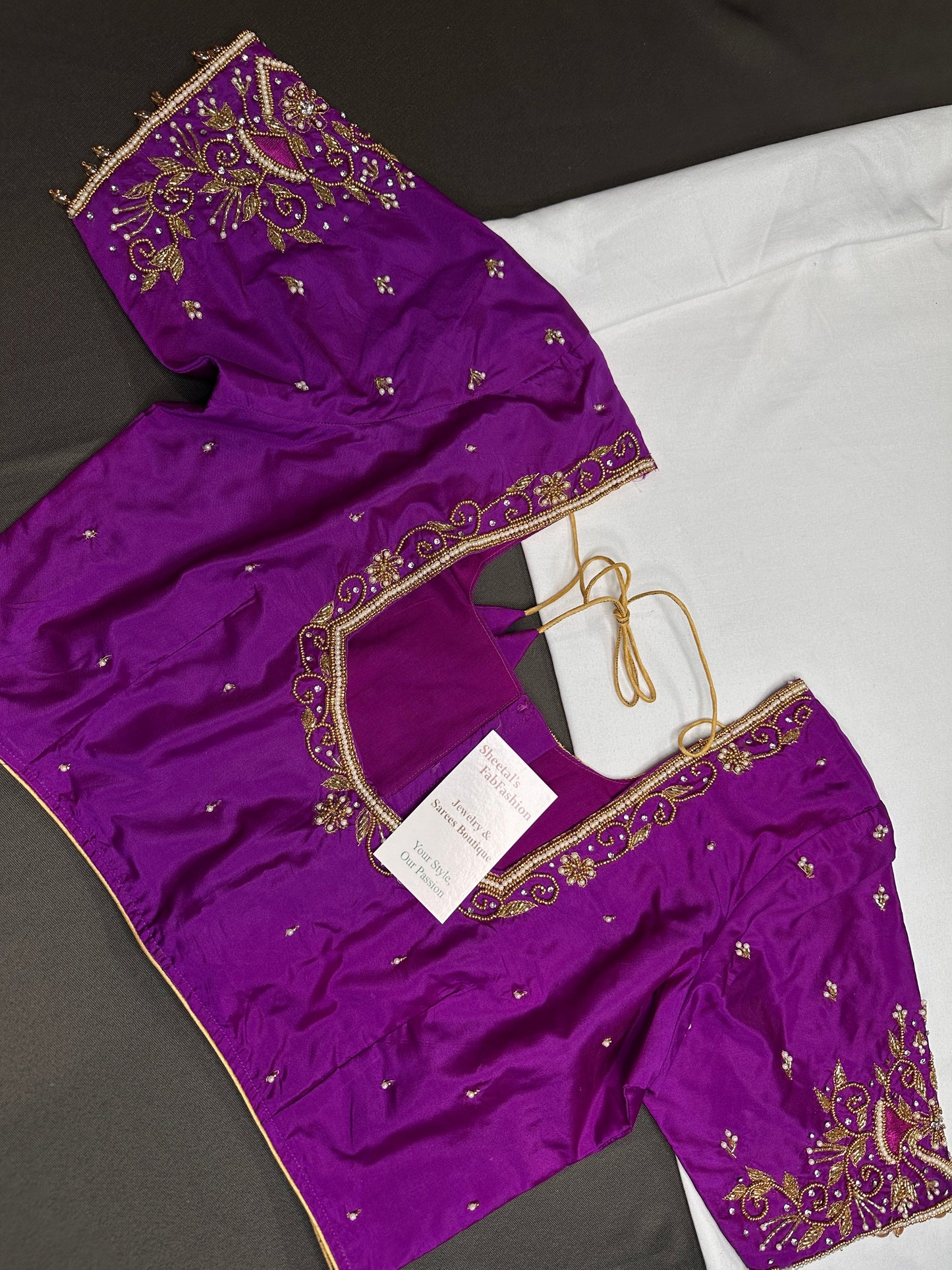 Purple Silk Maggam Aari Blouse - 