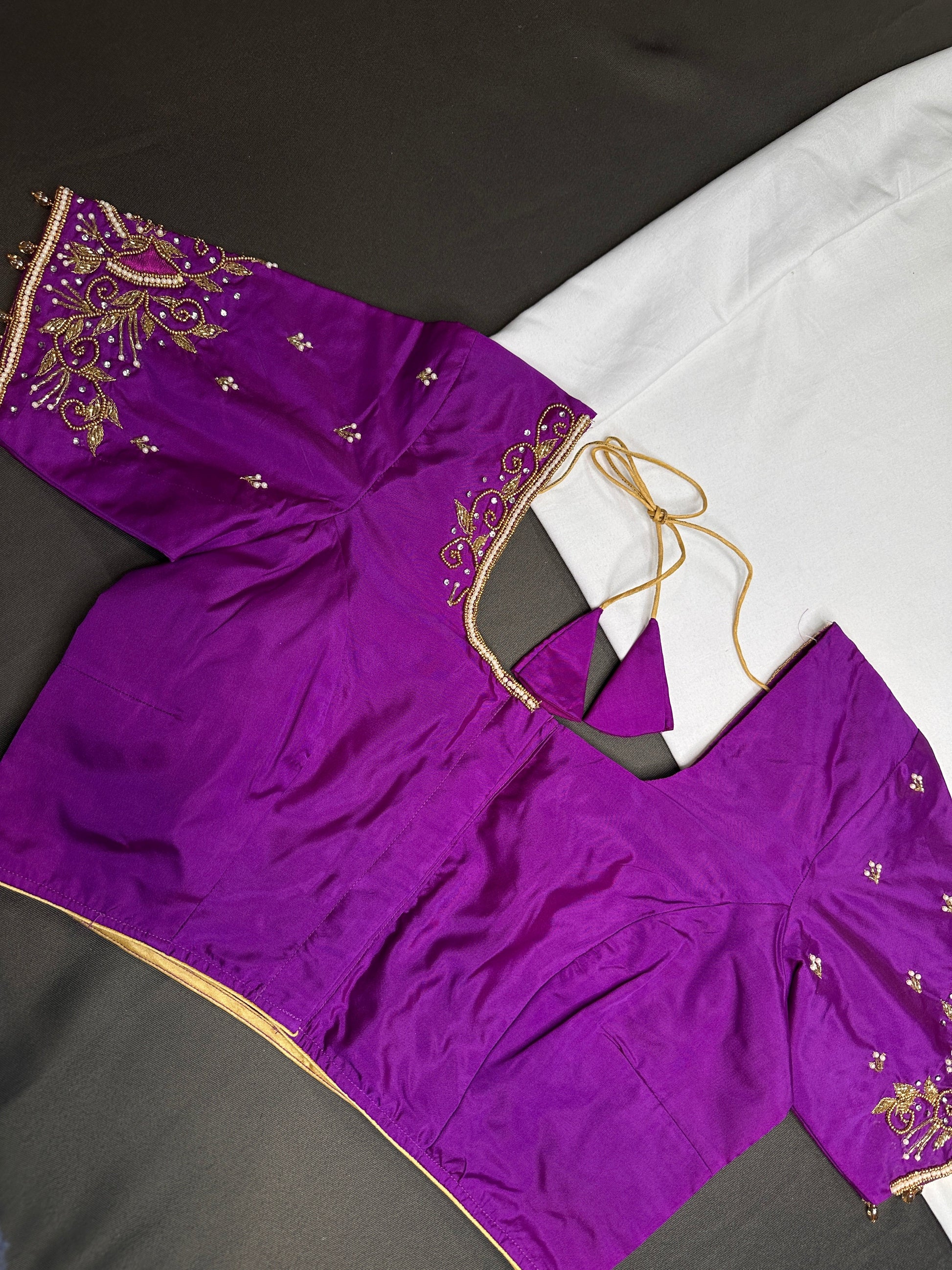 Purple Silk Maggam Aari Blouse - 