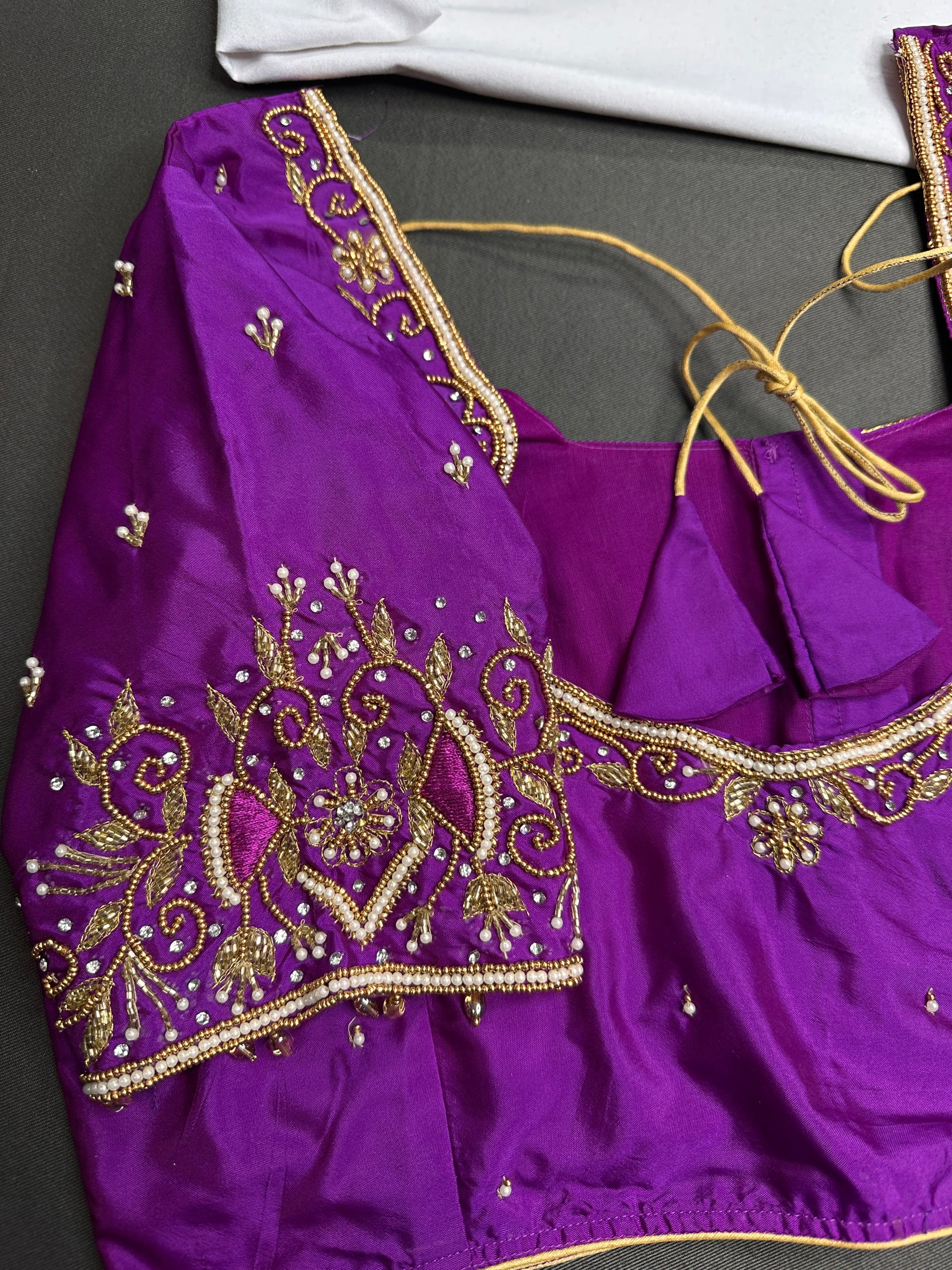 Purple Silk Maggam Aari Blouse - 