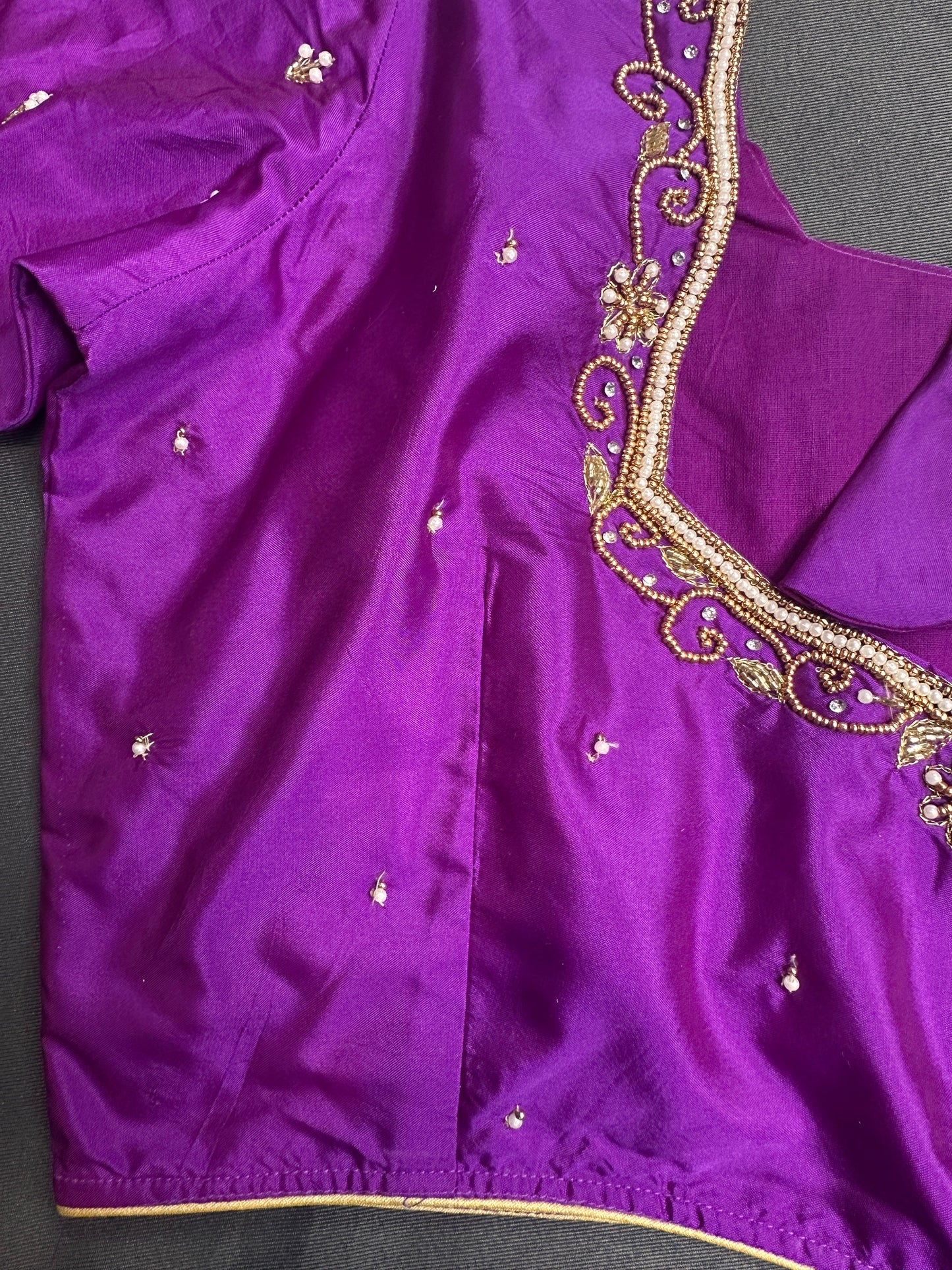 Purple Silk Maggam Aari Blouse - 
