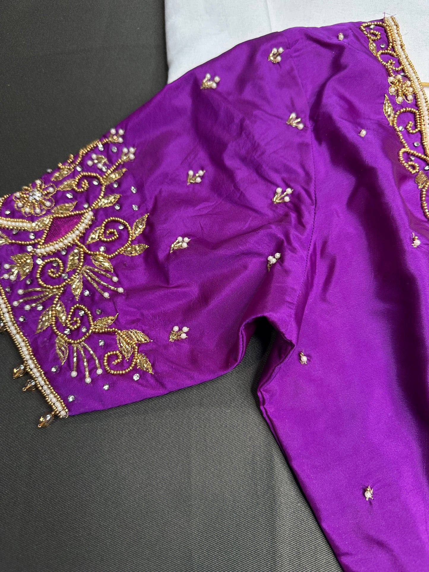 Purple Silk Maggam Aari Blouse - 