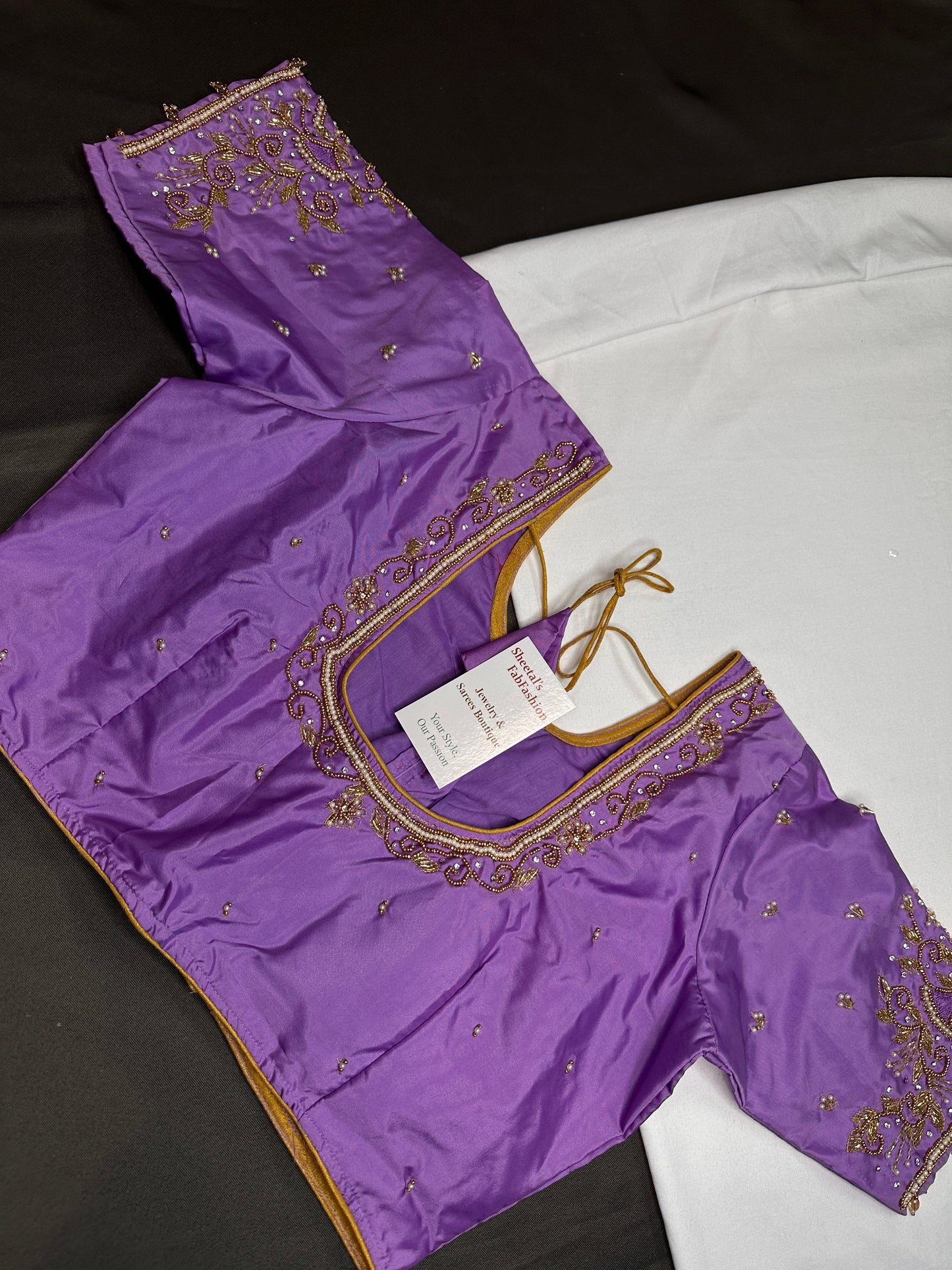 Purple Lavender Silk Maggam Aari Blouse - 