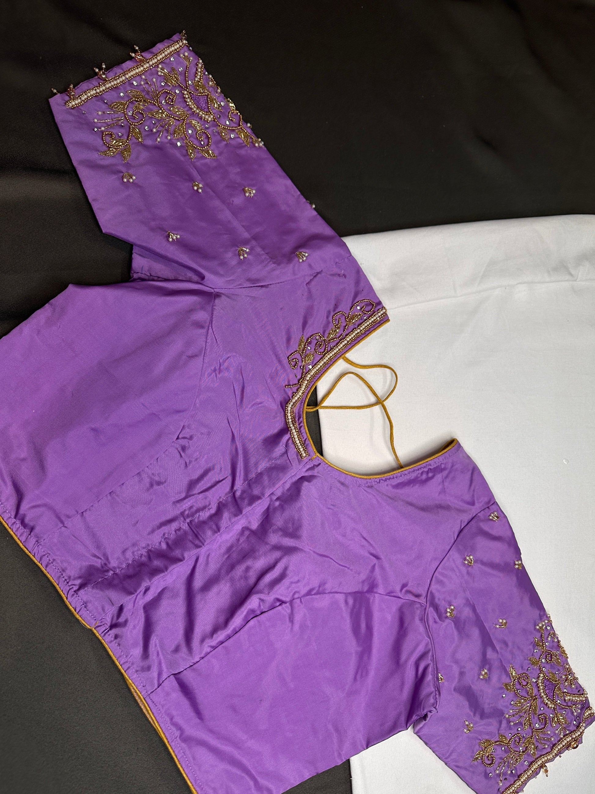 Purple Lavender Silk Maggam Aari Blouse - 