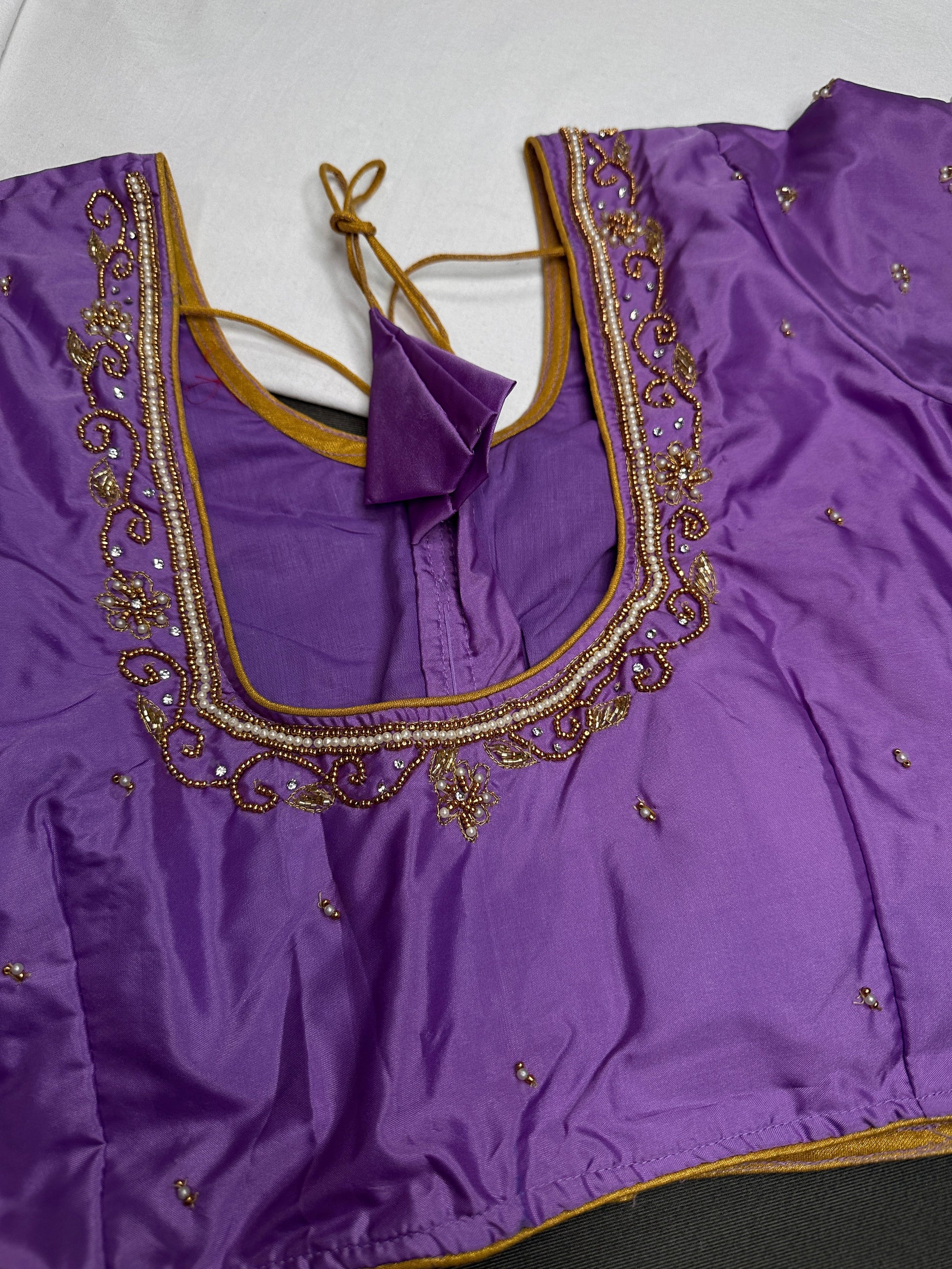 Purple Lavender Silk Maggam Aari Blouse - 