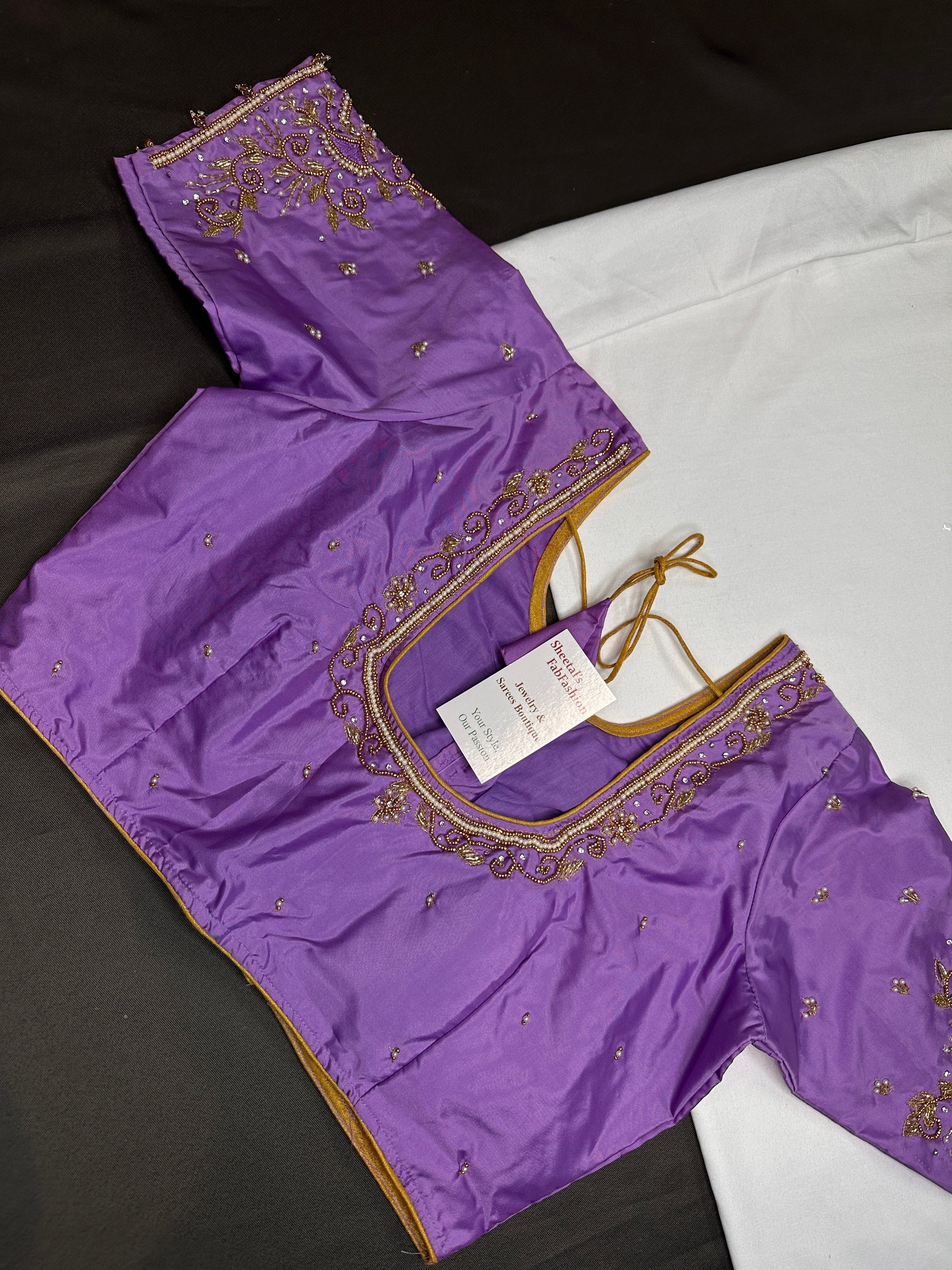 Purple Lavender Silk Maggam Aari Blouse - 