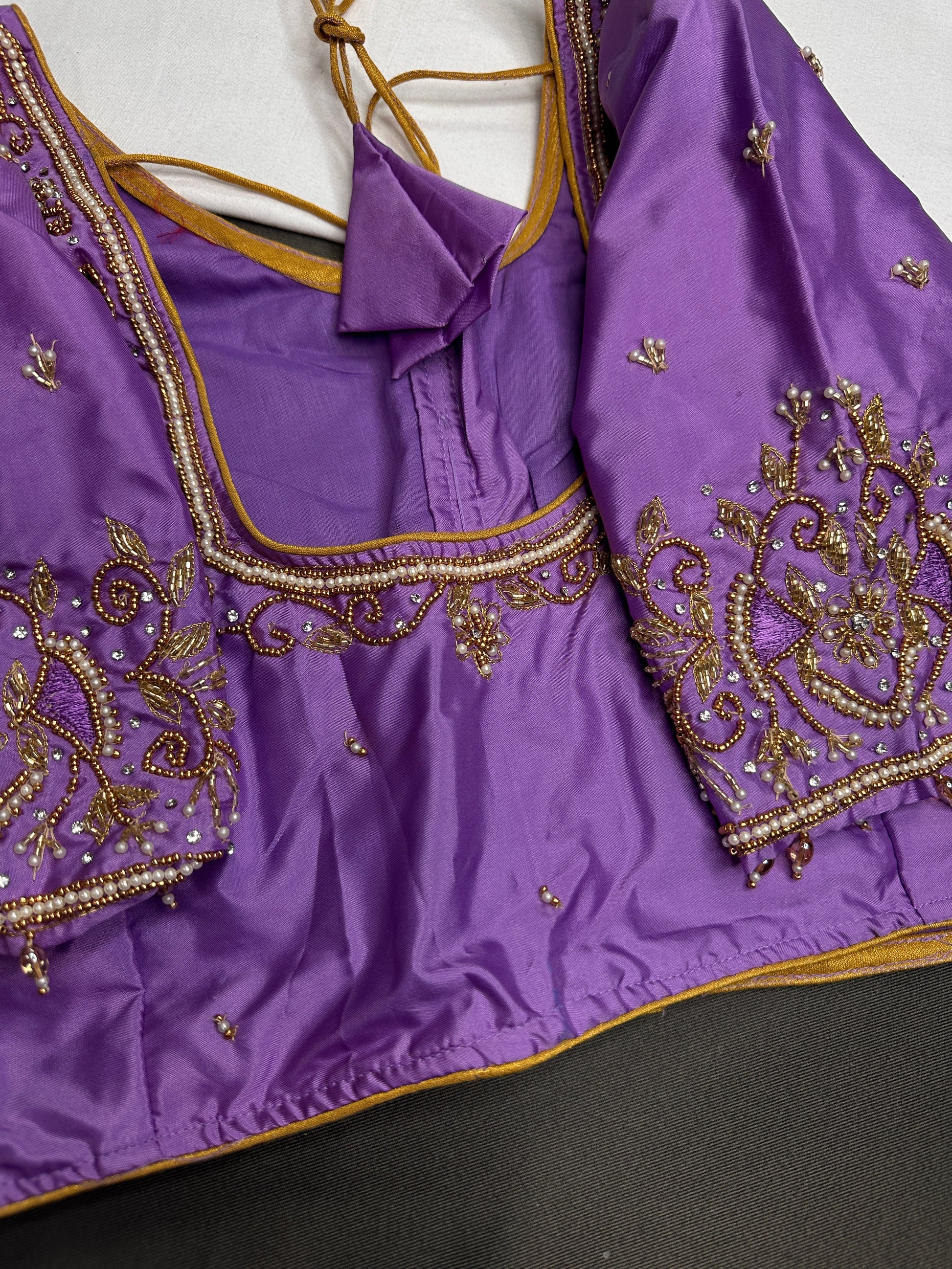 Purple Lavender Silk Maggam Aari Blouse - 