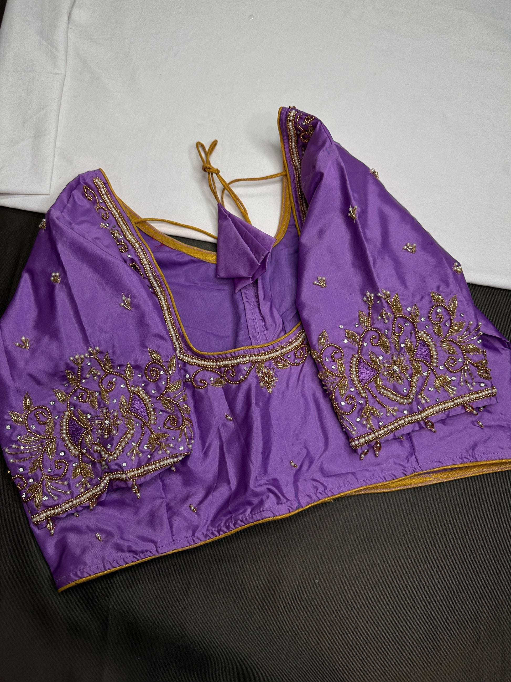 Purple Lavender Silk Maggam Aari Blouse - 