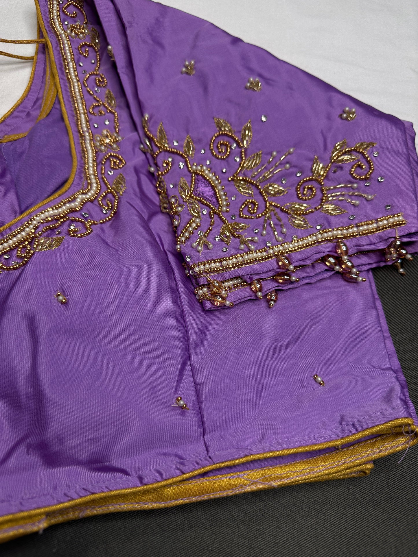 Purple Lavender Silk Maggam Aari Blouse - 