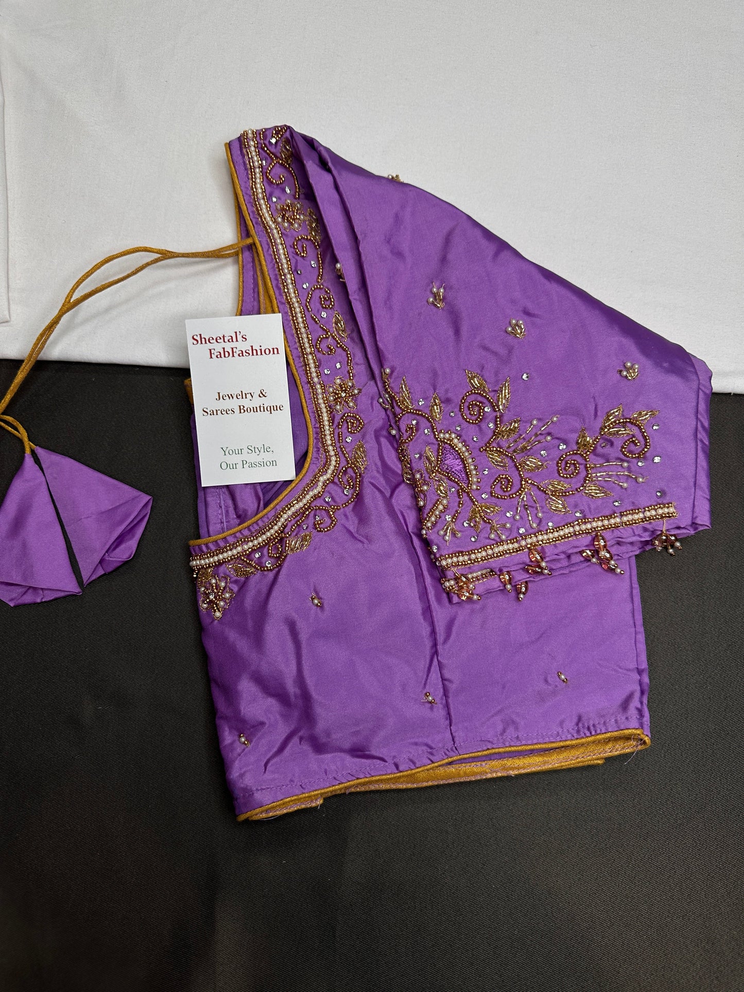 Purple Lavender Silk Maggam Aari Blouse - 