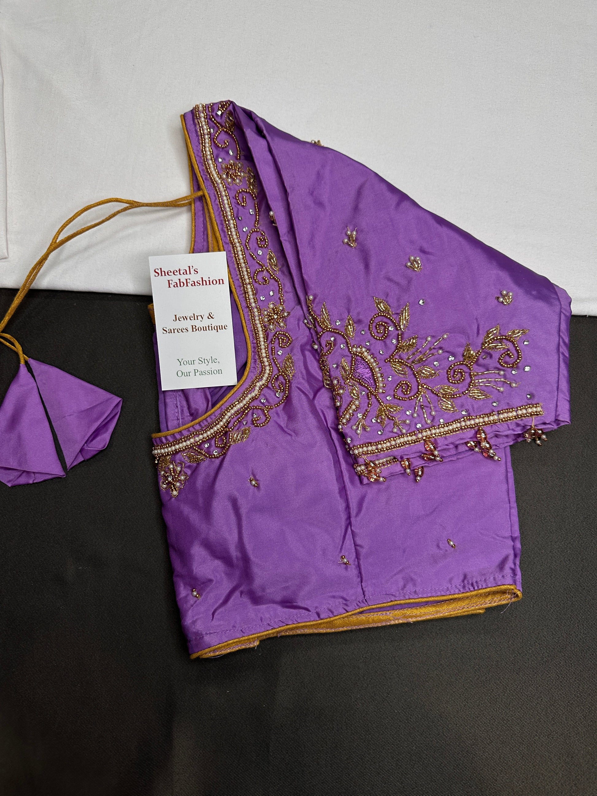 Purple Lavender Silk Maggam Aari Blouse - 